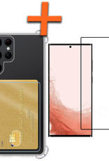 Nomfy Hoesje Geschikt voor Samsung S22 Ultra Hoesje Pasjeshouder Shockproof Pas Houder Met Screenprotector - Hoesje Geschikt voor Samsung Galaxy S22 Ultra Hoes Met Kaarthouder - Transparant