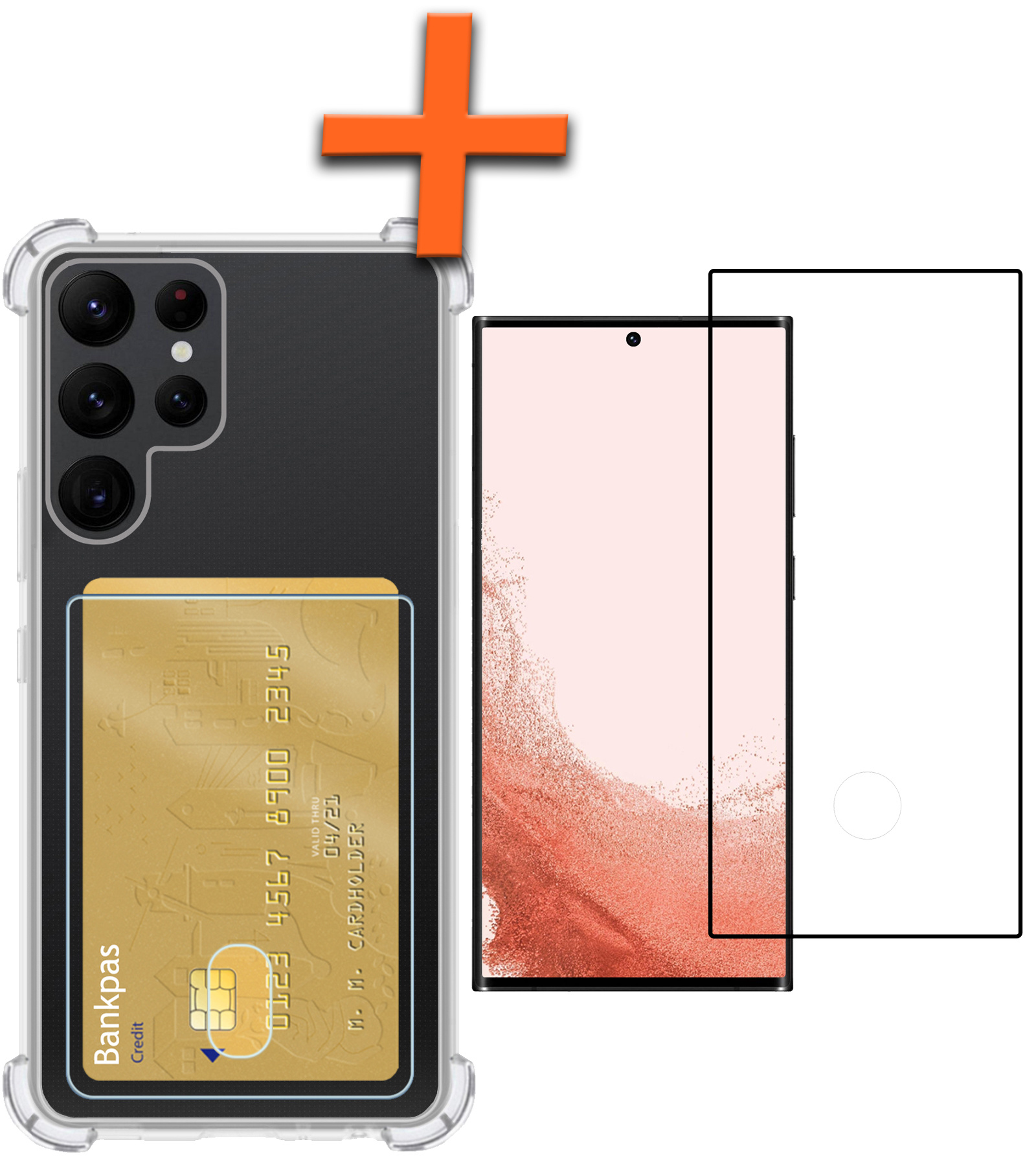 Nomfy Hoesje Geschikt voor Samsung S22 Ultra Hoesje Pasjeshouder Shockproof Pas Houder Met Screenprotector - Hoesje Geschikt voor Samsung Galaxy S22 Ultra Hoes Met Kaarthouder - Transparant