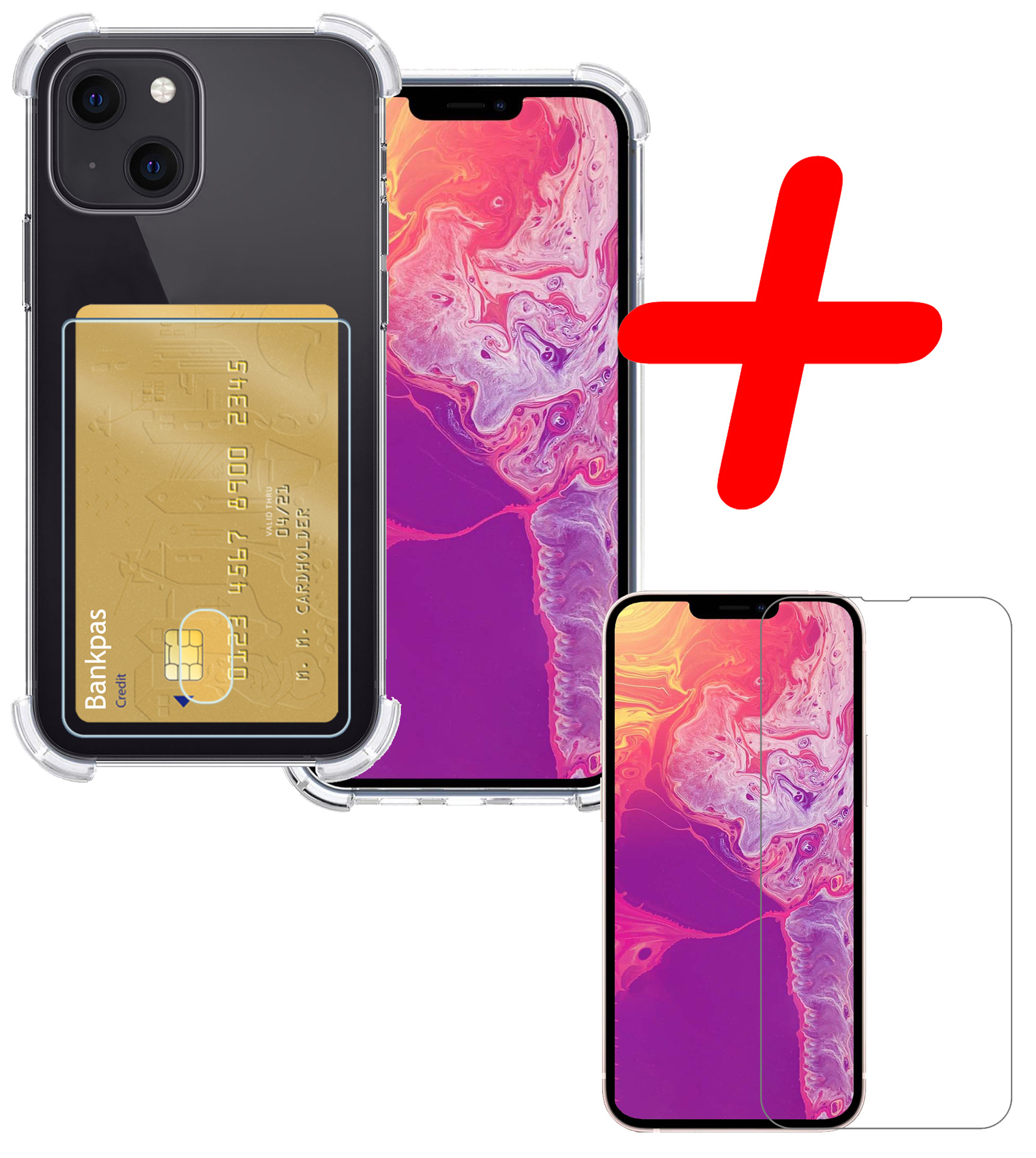 BASEY. Hoes Geschikt voor iPhone 13 Mini Hoesje Shock Proof Case Hoes Met Screenprotector - Hoesje Geschikt voor iPhone 13 Mini Hoes Cover Shockproof - Transparant