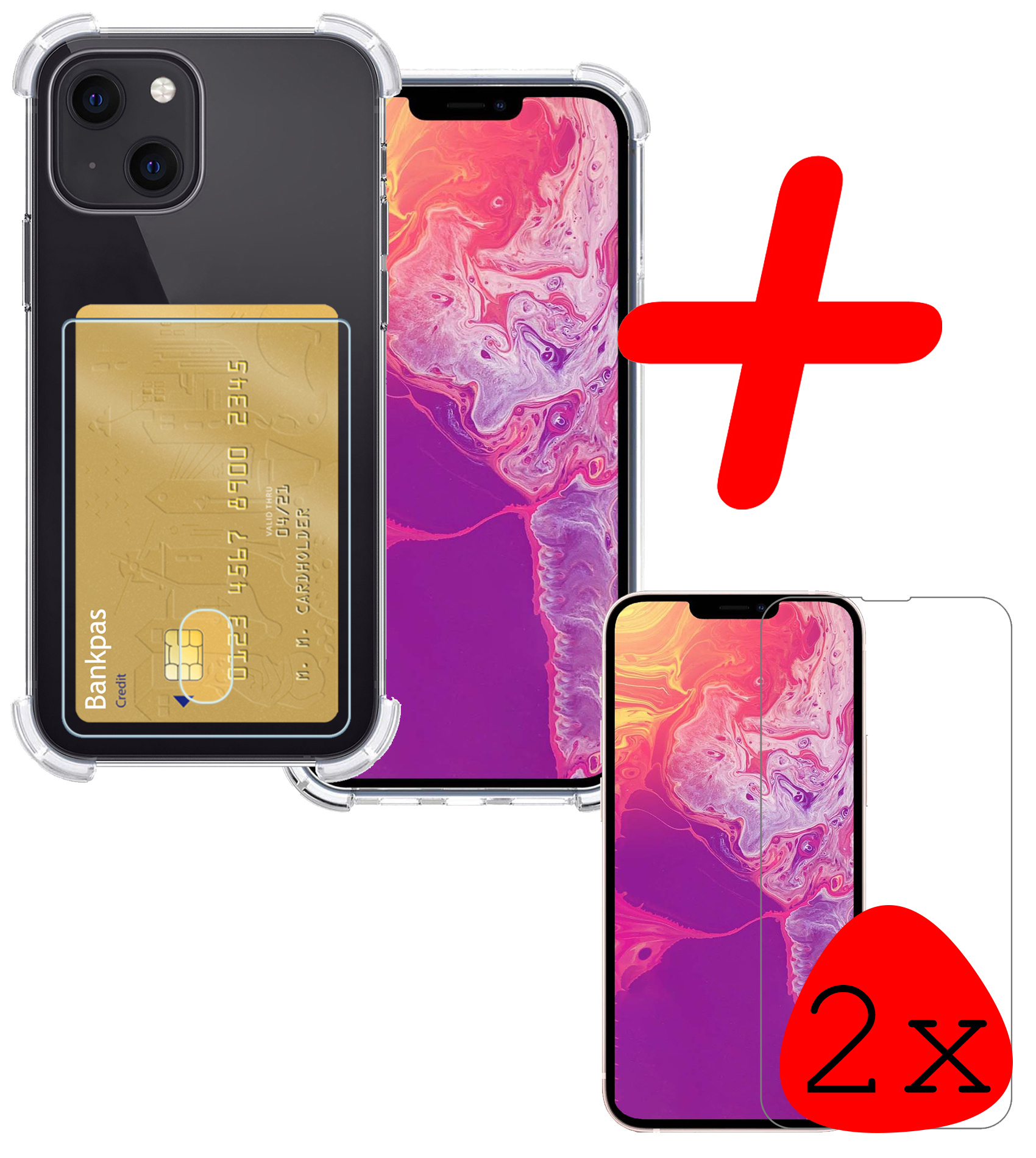 BASEY. Hoes Geschikt voor iPhone 13 Hoesje Shock Proof Case Hoes Met 2x Screenprotector - Hoesje Geschikt voor iPhone 13 Hoes Cover Shockproof - Transparant