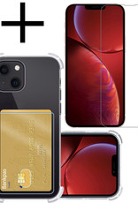 NoXx Hoes Geschikt voor iPhone 13 Hoesje Pasjeshouder Cover Shock Proof Case Siliconen Hoes Met Kaarthouder Met Screenprotector - Transparant