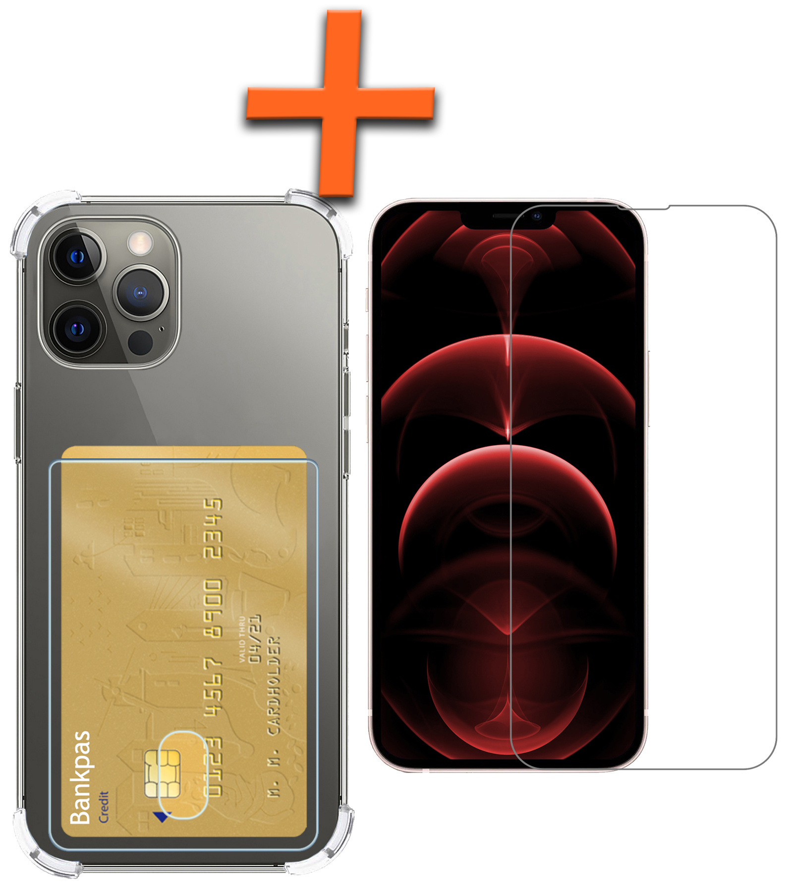 Nomfy Hoesje Geschikt voor iPhone 13 Pro Hoesje Pasjeshouder Shockproof Pas Houder Met Screenprotector - Hoesje Geschikt voor iPhone 13 Pro Hoes Met Kaarthouder - Transparant