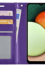 Nomfy Hoesje Geschikt voor Samsung A02s Hoes Bookcase Flipcase Book Cover - Hoes Geschikt voor Samsung Galaxy A02s Hoesje Book Case - Paars