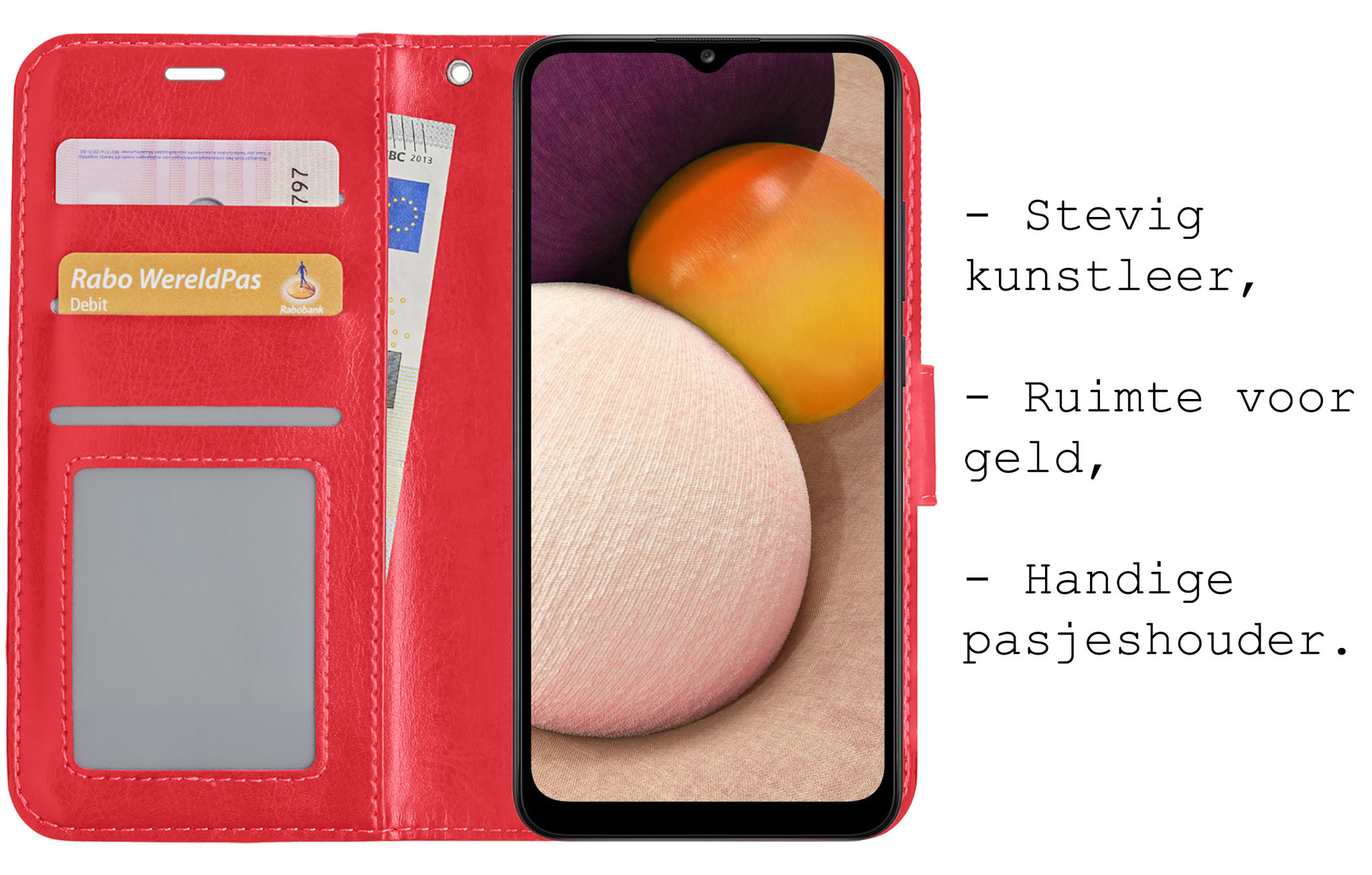BASEY. Hoes Geschikt voor Samsung A02s Hoesje Bookcase Hoes Flip Case Book Cover - Hoesje Geschikt voor Samsung Galaxy A02s Hoes Book Case Hoesje - Rood