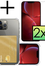 NoXx Hoes Geschikt voor iPhone 13 Pro Max Hoesje Pasjeshouder Cover Shock Proof Case Siliconen Hoes Met Kaarthouder Met 2x Screenprotector - Transparant