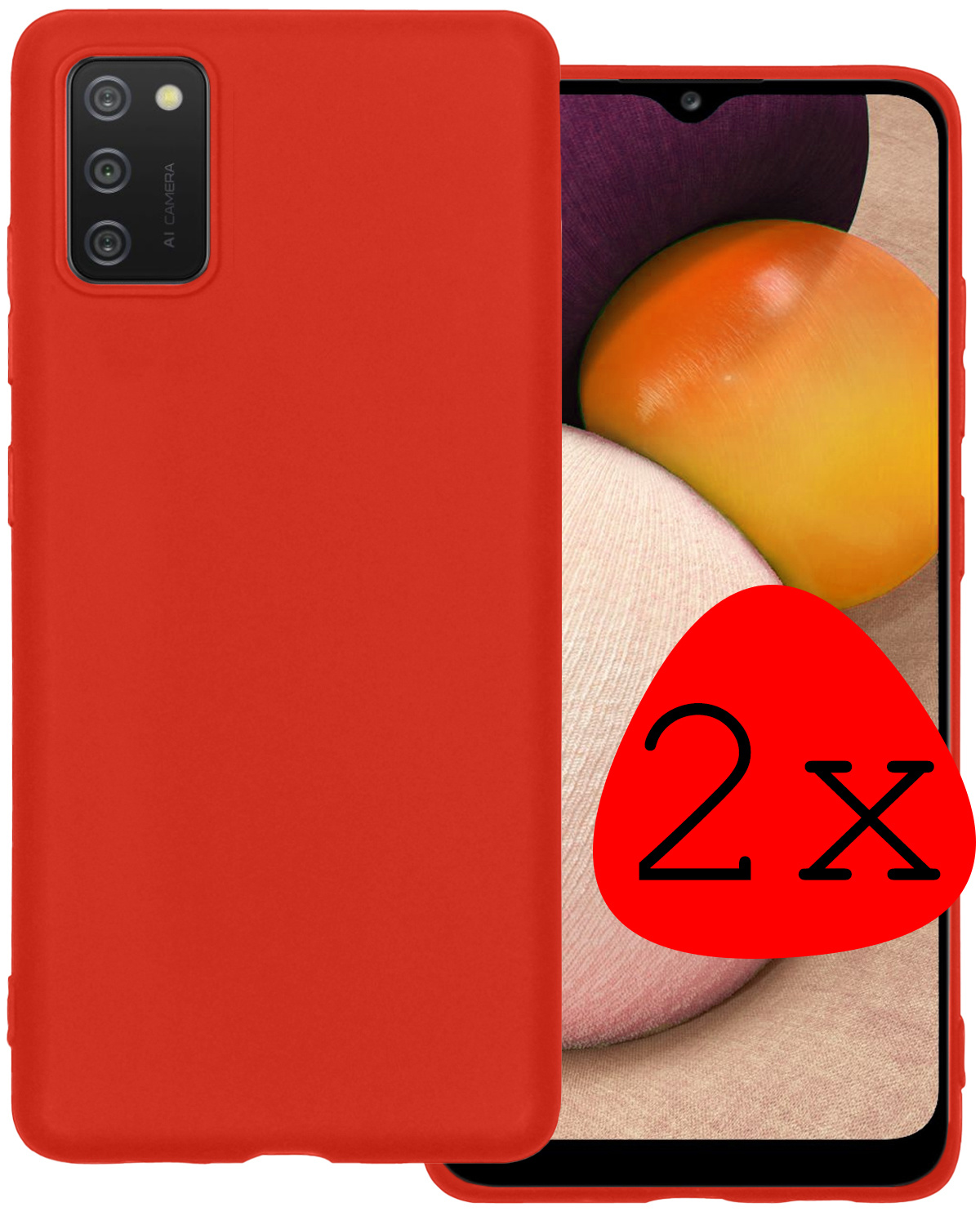 BASEY. Hoes Geschikt voor Samsung A03s Hoesje Siliconen Back Cover Case - Hoesje Geschikt voor Samsung Galaxy A03s Hoes Cover Hoesje - Rood - 2 Stuks