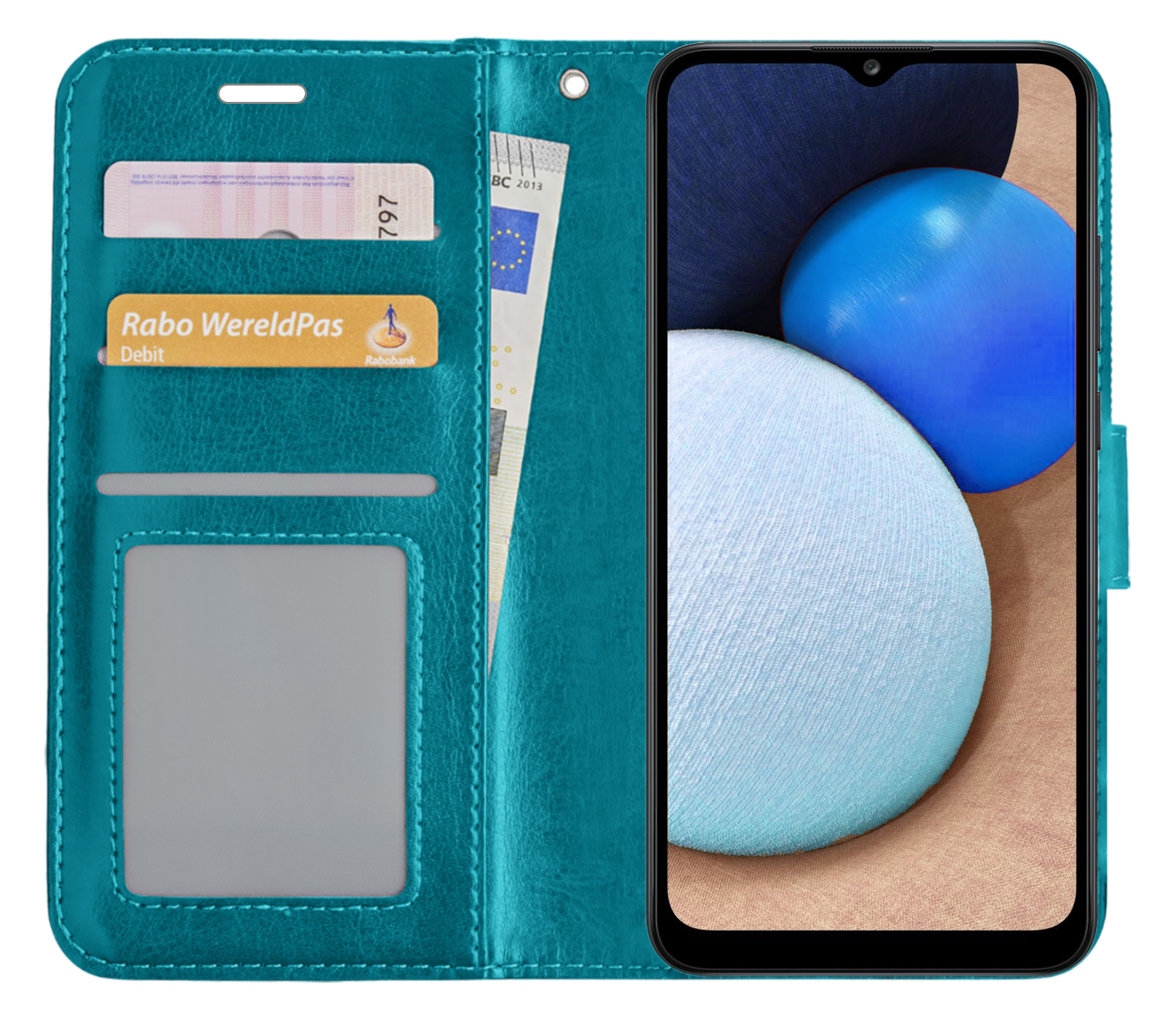 NoXx Hoes Geschikt voor Samsung A02s Hoesje Book Case Hoes Flip Cover Wallet Bookcase - Turquoise