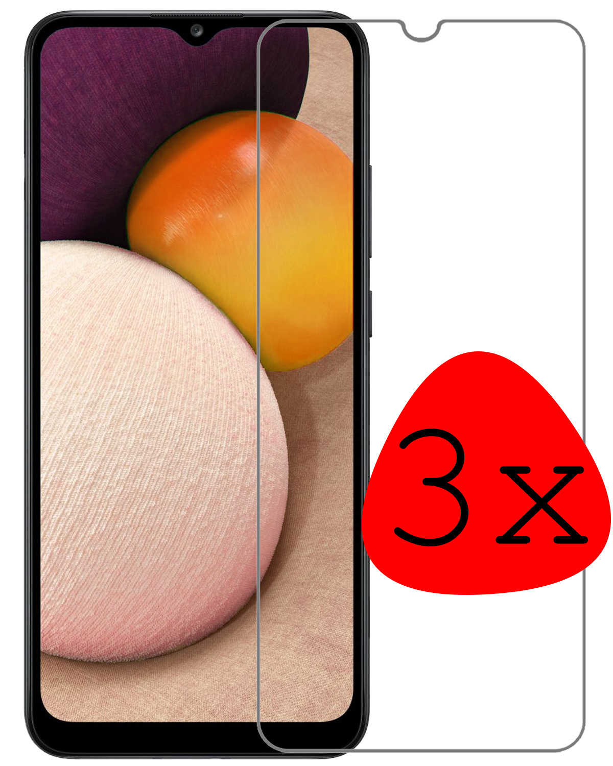 BASEY. Screenprotector Geschikt voor Samsung A02s Screenprotector Tempered Glass - Screenprotector Geschikt voor Samsung Galaxy A02s Beschermglas Screen Protector Glas - 3 Stuks