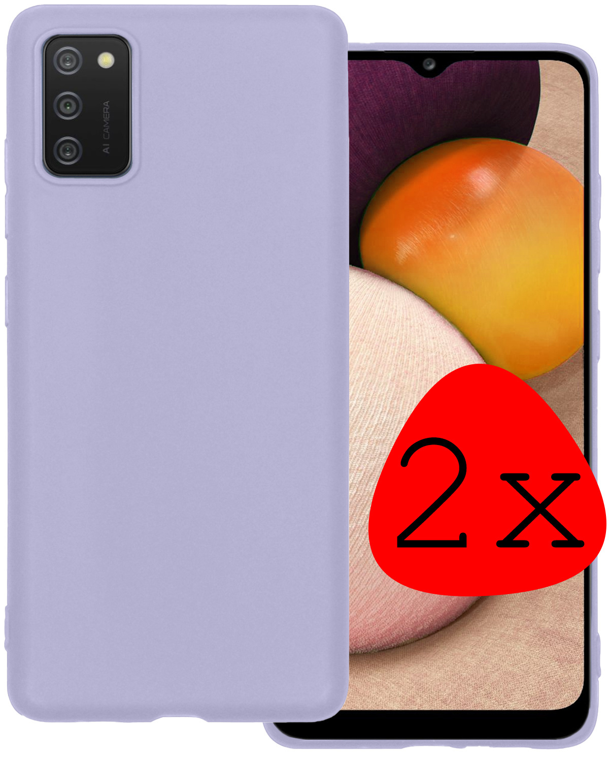 BASEY. Hoes Geschikt voor Samsung A02s Hoesje Siliconen Back Cover Case - Hoesje Geschikt voor Samsung Galaxy A02s Hoes Cover Hoesje - Lila - 2 Stuks