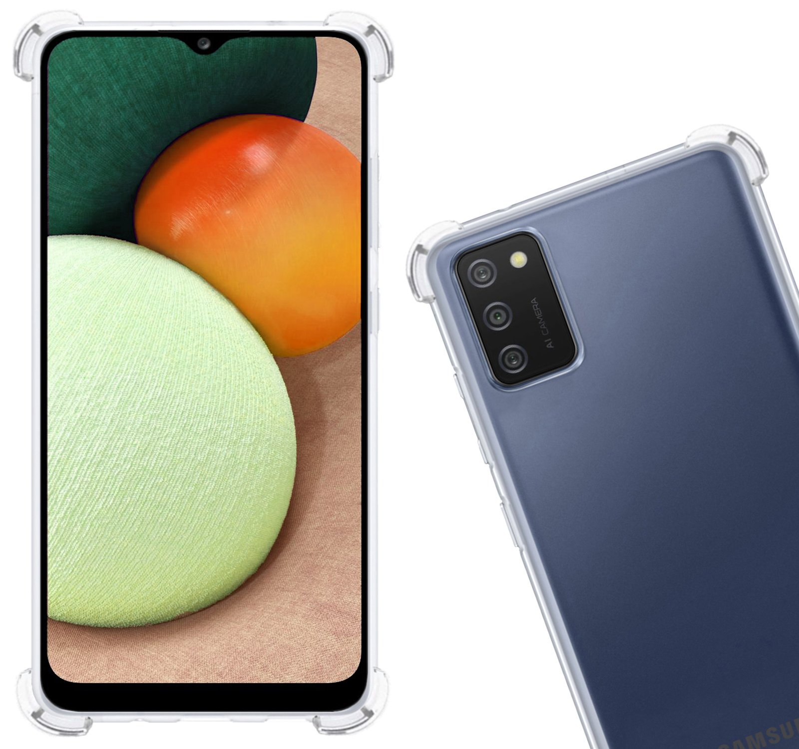 Nomfy Hoesje Geschikt voor Samsung A02s Hoesje Shock Proof Cover Case Shockproof Met 2x Screenprotector - Hoes Geschikt voor Samsung Galaxy A02s Hoes Siliconen Back Case - Transparant