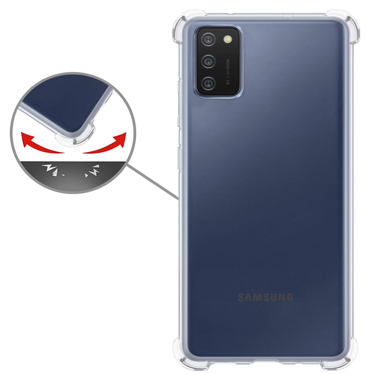 Nomfy Hoesje Geschikt voor Samsung A02s Hoesje Shock Proof Cover Case Shockproof Met 2x Screenprotector - Hoes Geschikt voor Samsung Galaxy A02s Hoes Siliconen Back Case - Transparant