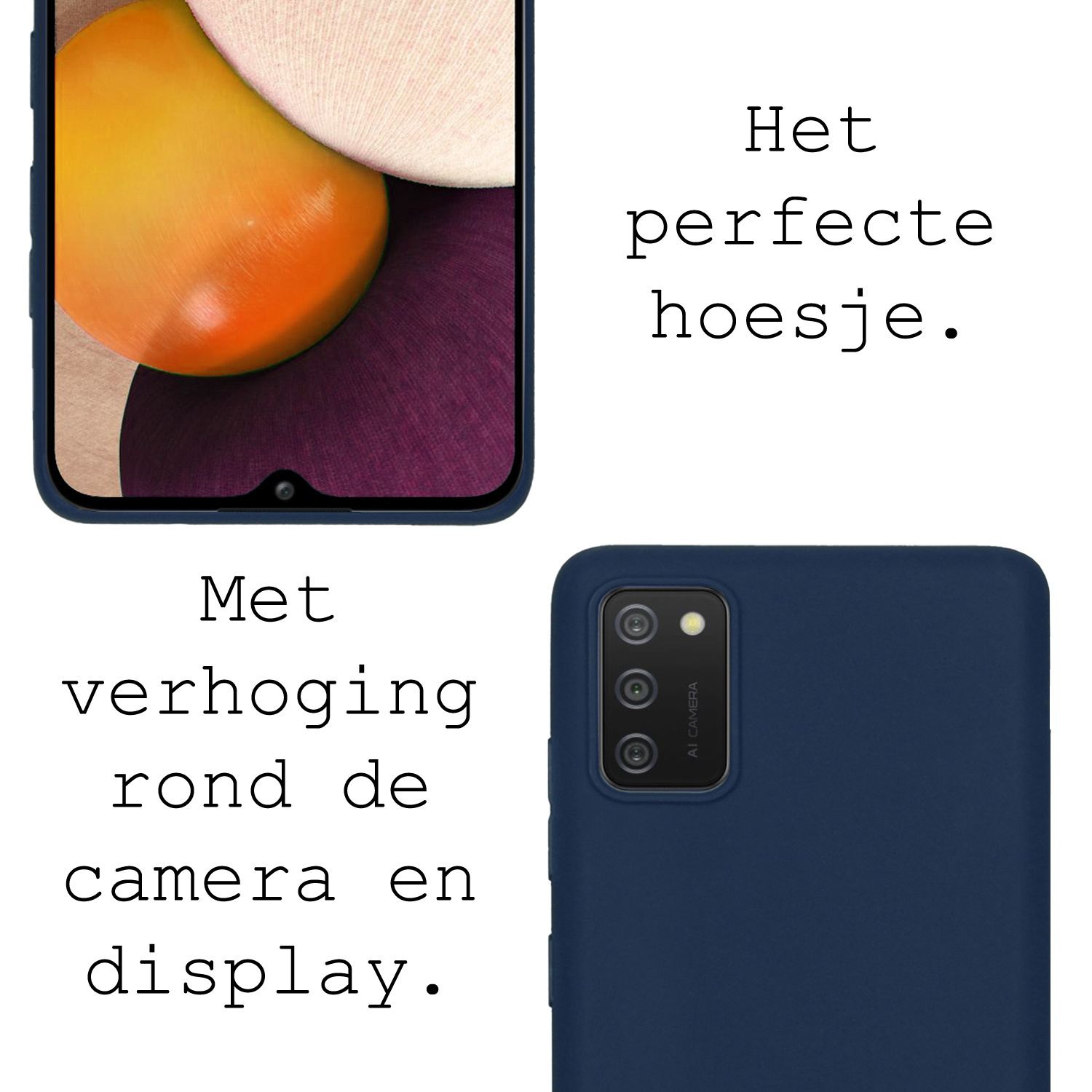 BASEY. Hoes Geschikt voor Samsung A02s Hoesje Siliconen Back Cover Case Met 2x Screenprotector - Hoesje Geschikt voor Samsung Galaxy A02s Hoes Cover Hoesje - Donkerblauw