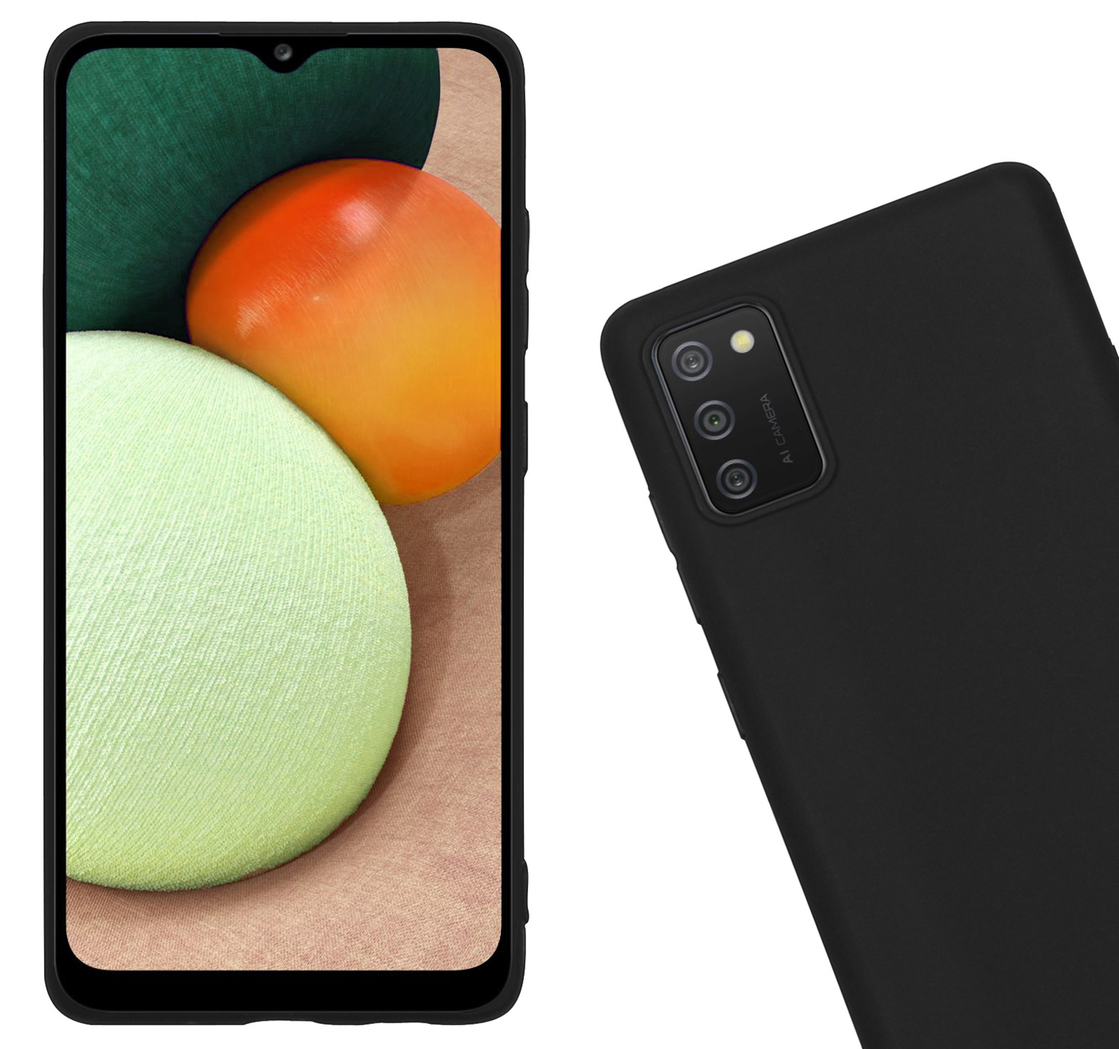 Nomfy Hoesje Geschikt voor Samsung A02s Hoesje Siliconen Cover Case Met Screenprotector - Hoes Geschikt voor Samsung Galaxy A02s Hoes Back Case - Zwart