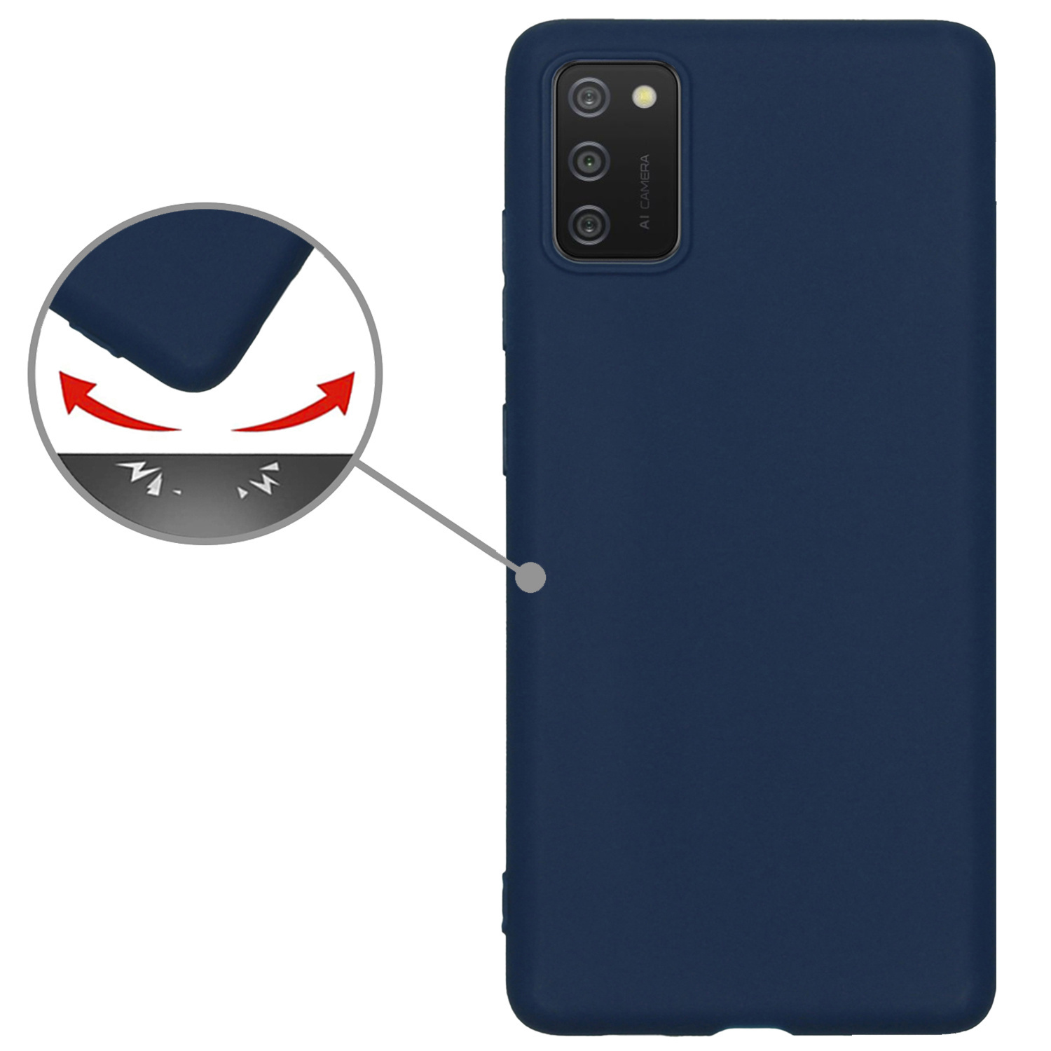 Nomfy Hoesje Geschikt voor Samsung A02s Hoesje Siliconen Cover Case Met 2x Screenprotector - Hoes Geschikt voor Samsung Galaxy A02s Hoes Back Case - Donkerblauw