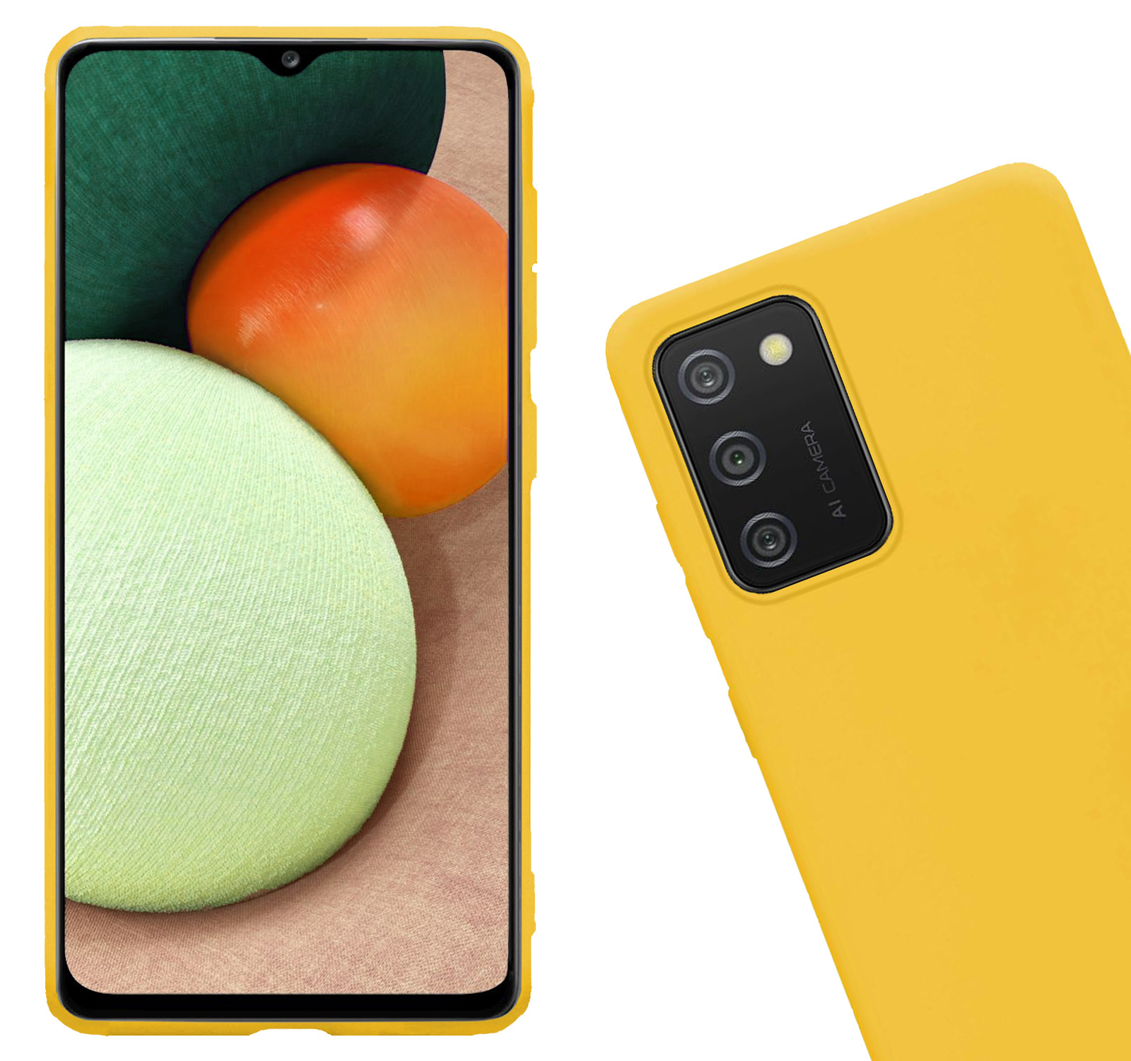 Nomfy Hoesje Geschikt voor Samsung A02s Hoesje Siliconen Cover Case Met 2x Screenprotector - Hoes Geschikt voor Samsung Galaxy A02s Hoes Back Case - Geel