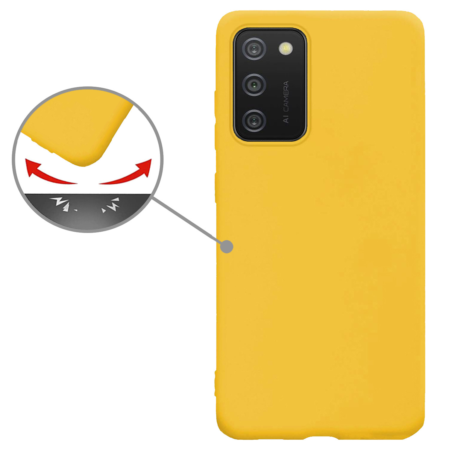 Nomfy Hoesje Geschikt voor Samsung A02s Hoesje Siliconen Cover Case Met 2x Screenprotector - Hoes Geschikt voor Samsung Galaxy A02s Hoes Back Case - Geel