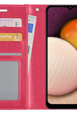 BASEY. Hoes Geschikt voor Samsung A02s Hoesje Bookcase Hoes Flip Case Book Cover Met Screenprotector - Hoesje Geschikt voor Samsung Galaxy A02s Hoes Book Case Hoesje - Donkerroze