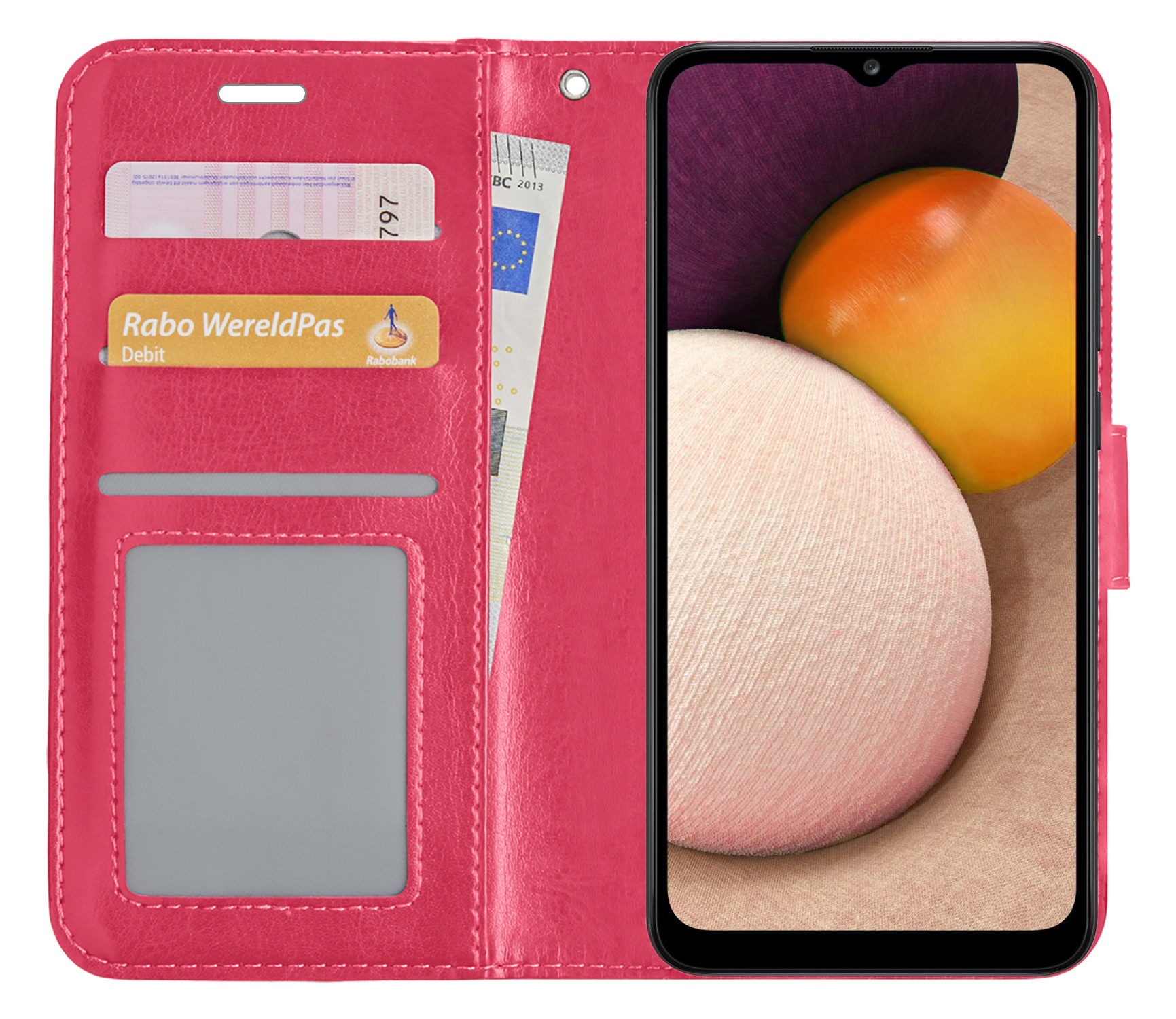 BASEY. Hoes Geschikt voor Samsung A02s Hoesje Bookcase Hoes Flip Case Book Cover Met Screenprotector - Hoesje Geschikt voor Samsung Galaxy A02s Hoes Book Case Hoesje - Donkerroze