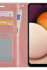BASEY. Hoes Geschikt voor Samsung A02s Hoesje Bookcase Hoes Flip Case Book Cover Met Screenprotector - Hoesje Geschikt voor Samsung Galaxy A02s Hoes Book Case Hoesje - Rosé goud