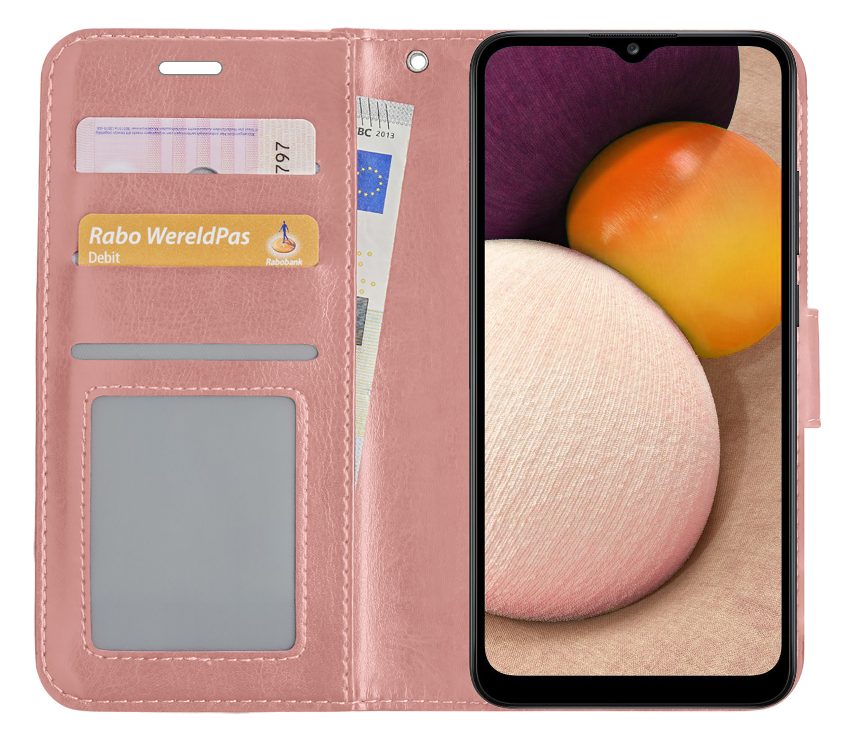BASEY. Hoes Geschikt voor Samsung A02s Hoesje Bookcase Hoes Flip Case Book Cover Met Screenprotector - Hoesje Geschikt voor Samsung Galaxy A02s Hoes Book Case Hoesje - Rosé goud