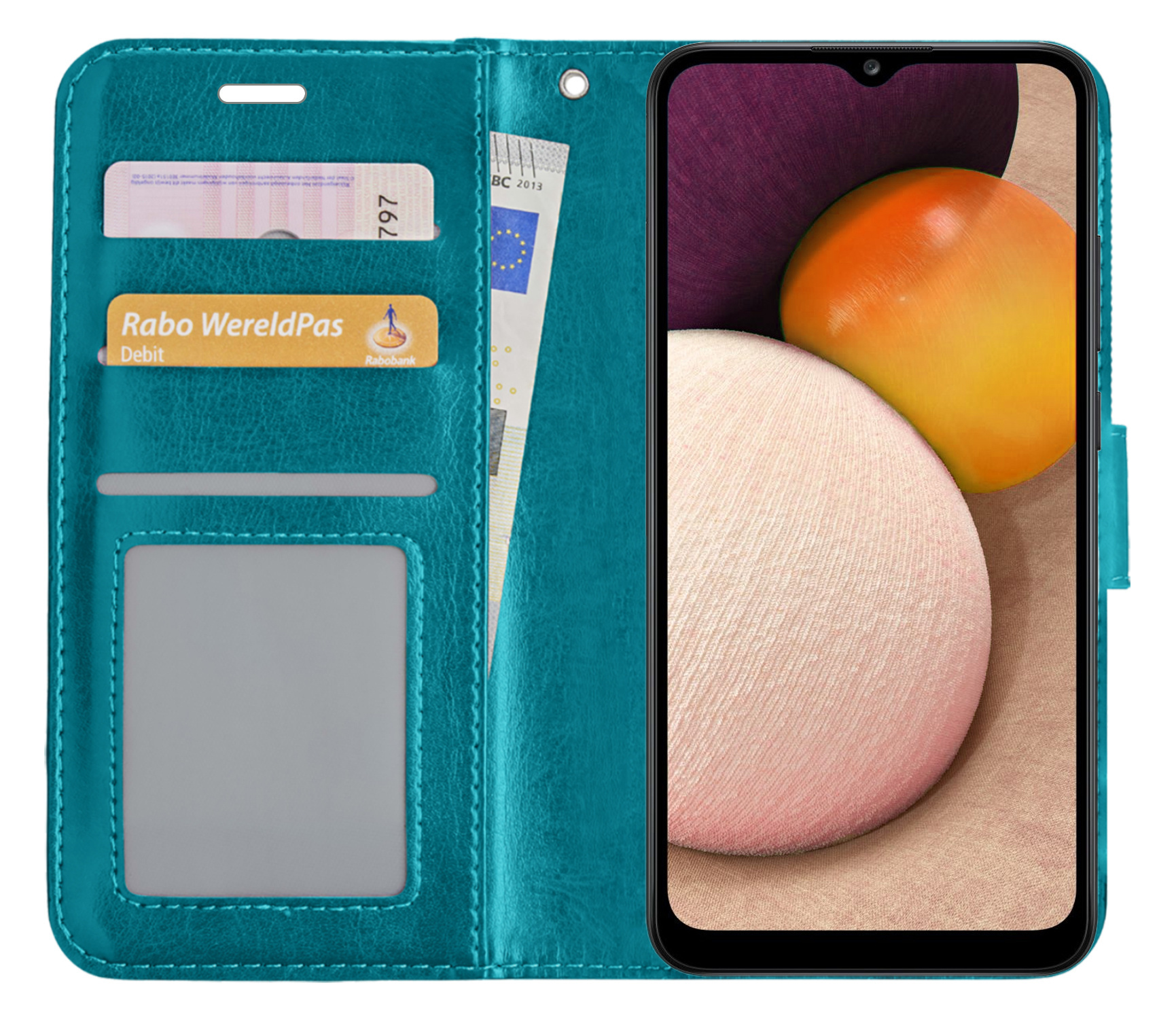 BASEY. Hoes Geschikt voor Samsung A02s Hoesje Bookcase Hoes Flip Case Book Cover Met Screenprotector - Hoesje Geschikt voor Samsung Galaxy A02s Hoes Book Case Hoesje - Turquoise