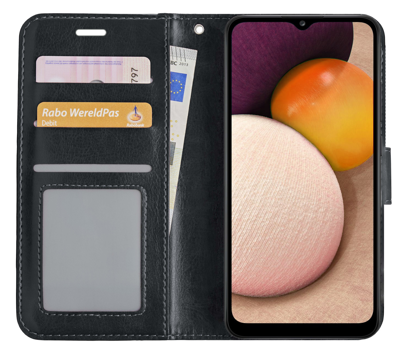 BASEY. Hoes Geschikt voor Samsung A02s Hoesje Bookcase Hoes Flip Case Book Cover Met Screenprotector - Hoesje Geschikt voor Samsung Galaxy A02s Hoes Book Case Hoesje - Zwart