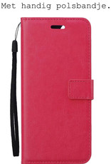 BASEY. Hoes Geschikt voor Samsung A02s Hoesje Bookcase Hoes Flip Case Book Cover Met 2x Screenprotector - Hoesje Geschikt voor Samsung Galaxy A02s Hoes Book Case Hoesje - Donkerroze