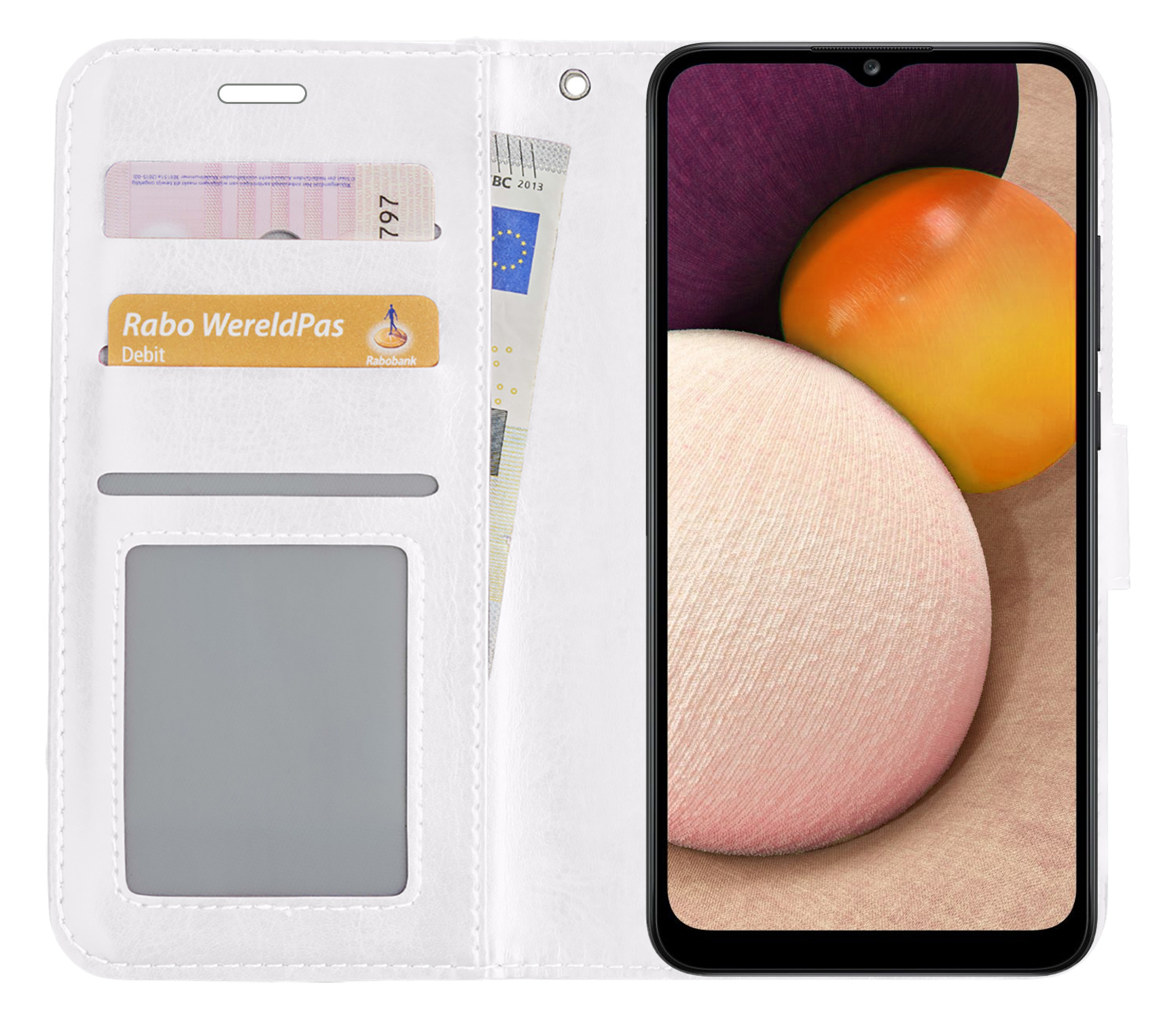 BASEY. Hoes Geschikt voor Samsung A02s Hoesje Bookcase Hoes Flip Case Book Cover Met 2x Screenprotector - Hoesje Geschikt voor Samsung Galaxy A02s Hoes Book Case Hoesje - Wit