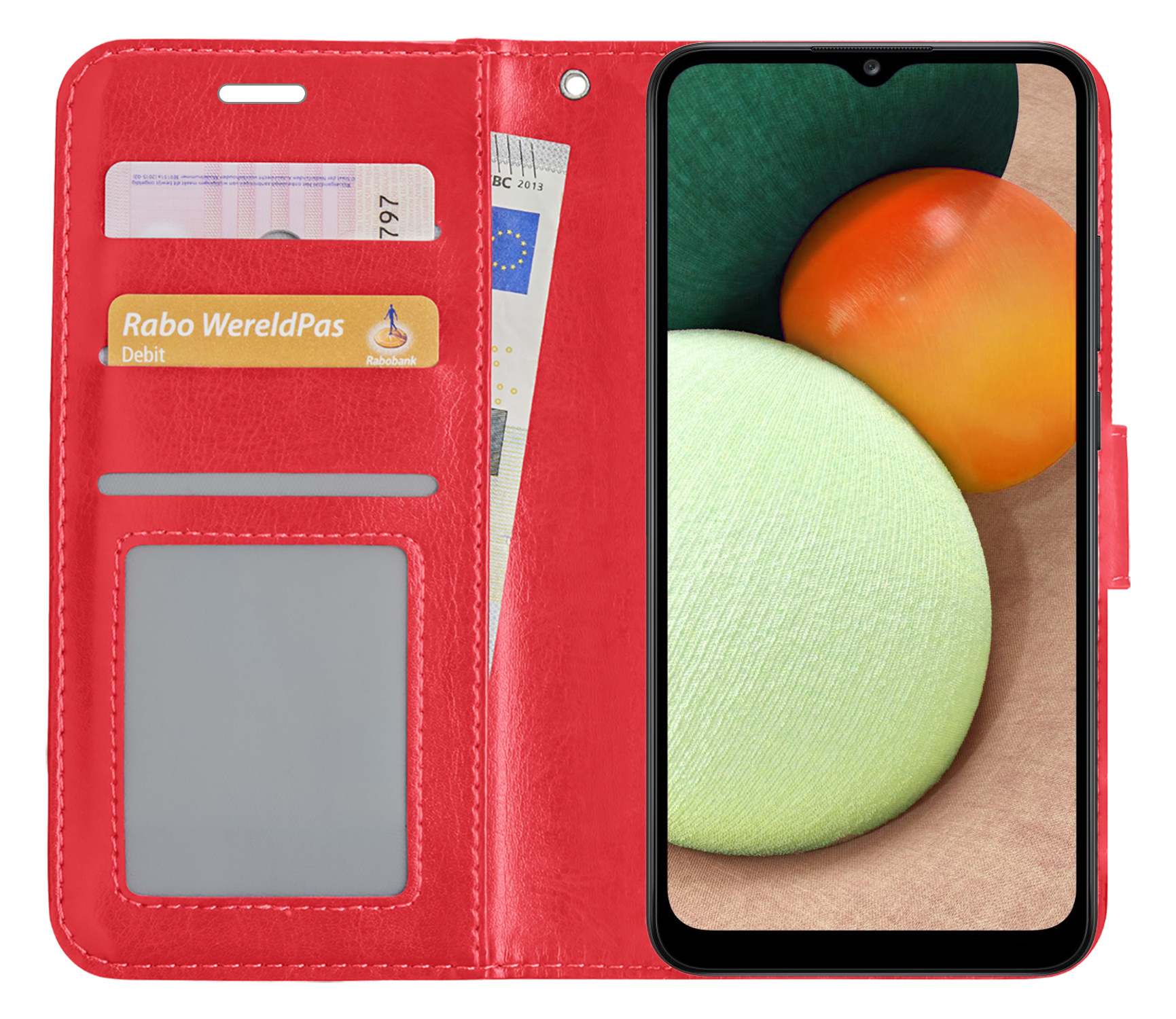 Nomfy Hoesje Geschikt voor Samsung A02s Hoes Bookcase Flipcase Book Cover Met Screenprotector - Hoes Geschikt voor Samsung Galaxy A02s Hoesje Book Case - Rood