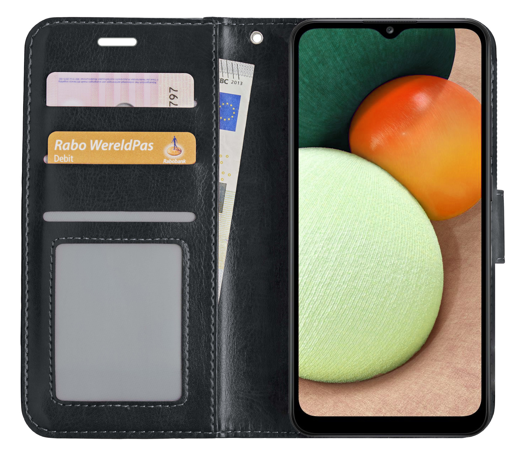Nomfy Hoesje Geschikt voor Samsung A02s Hoes Bookcase Flipcase Book Cover Met Screenprotector - Hoes Geschikt voor Samsung Galaxy A02s Hoesje Book Case - Zwart