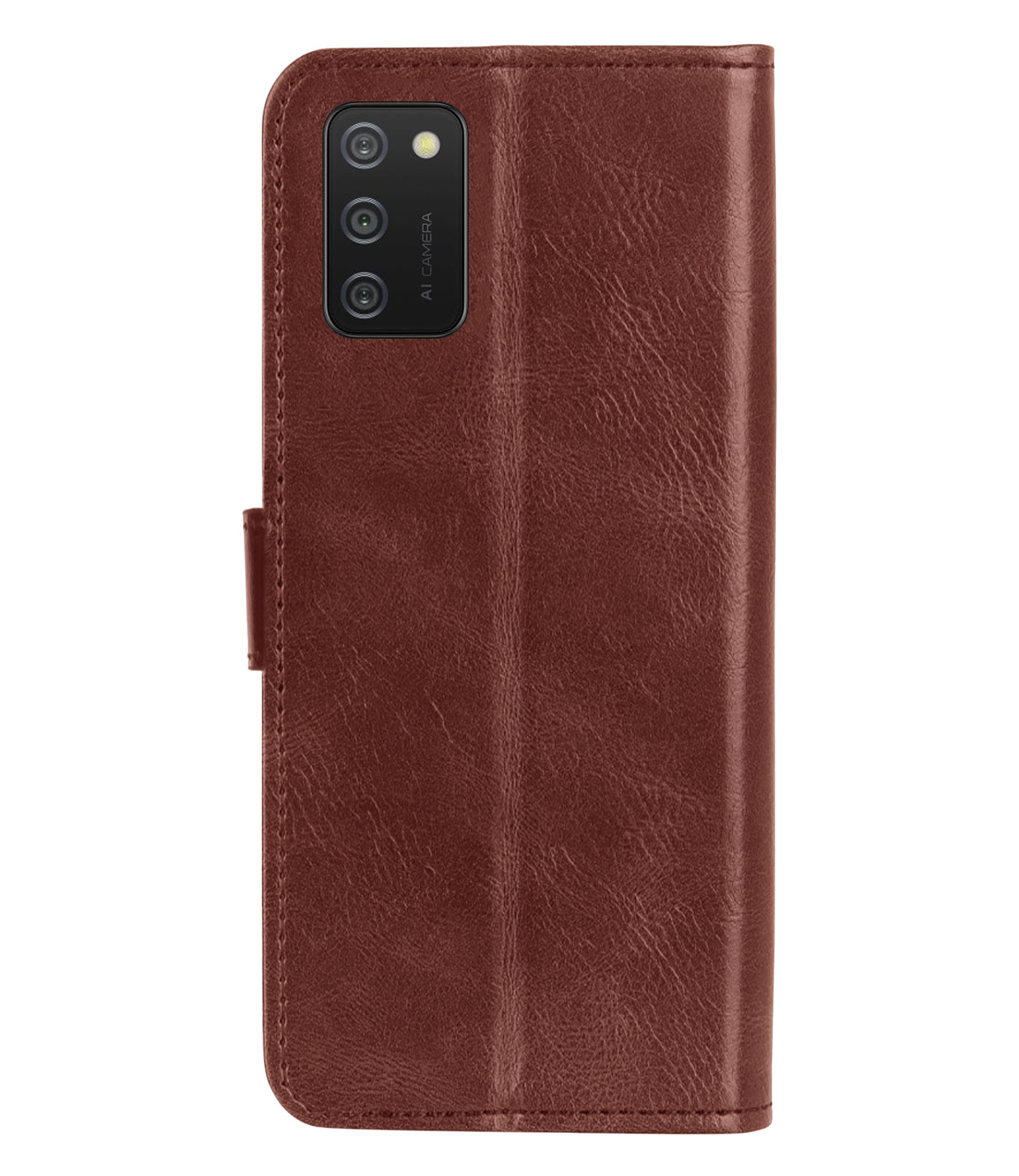 Nomfy Hoesje Geschikt voor Samsung A02s Hoes Bookcase Flipcase Book Cover Met 2x Screenprotector - Hoes Geschikt voor Samsung Galaxy A02s Hoesje Book Case - Bruin