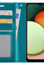 Nomfy Hoesje Geschikt voor Samsung A02s Hoes Bookcase Flipcase Book Cover Met 2x Screenprotector - Hoes Geschikt voor Samsung Galaxy A02s Hoesje Book Case - Turquoise