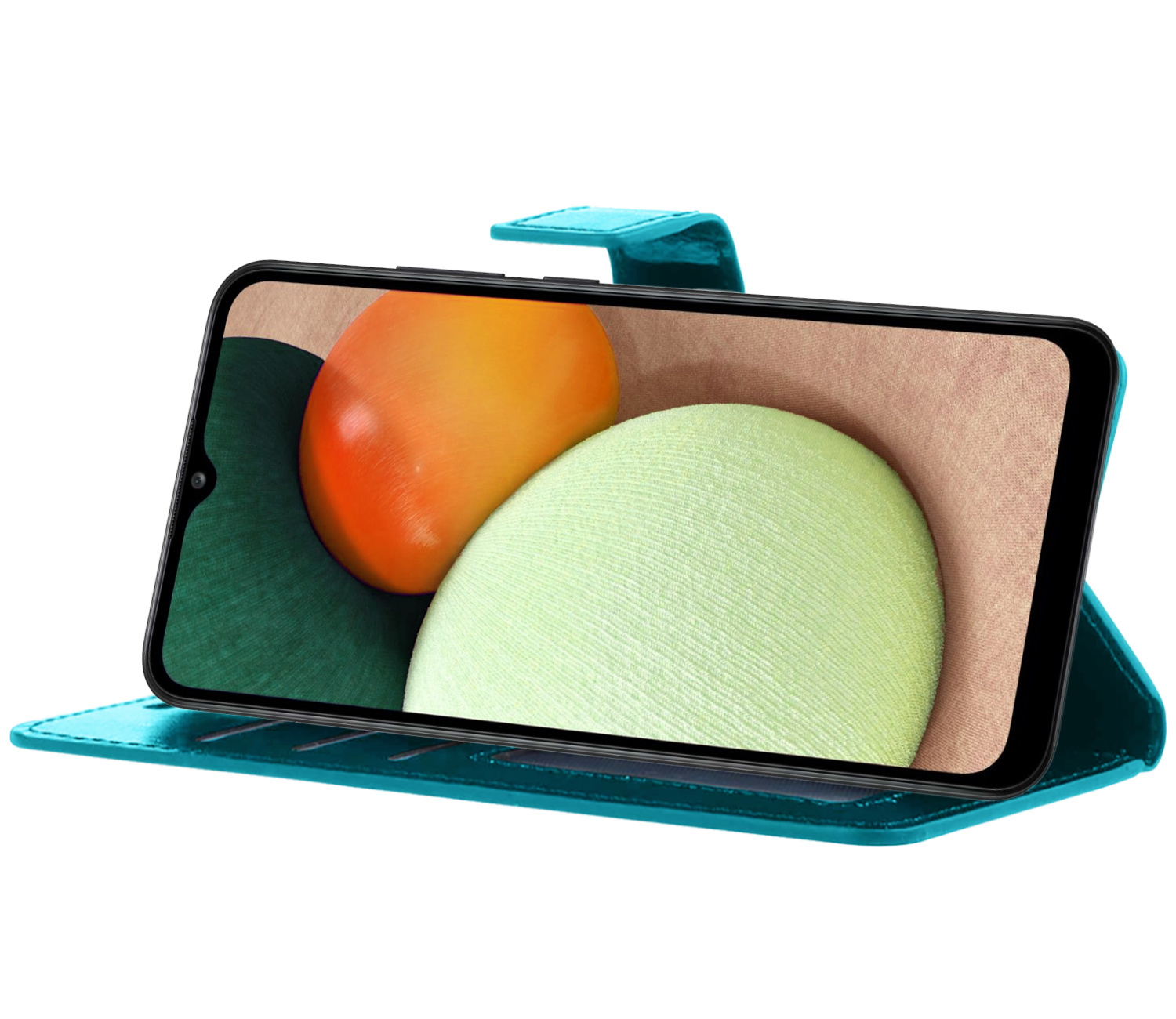 Nomfy Hoesje Geschikt voor Samsung A02s Hoes Bookcase Flipcase Book Cover Met 2x Screenprotector - Hoes Geschikt voor Samsung Galaxy A02s Hoesje Book Case - Turquoise