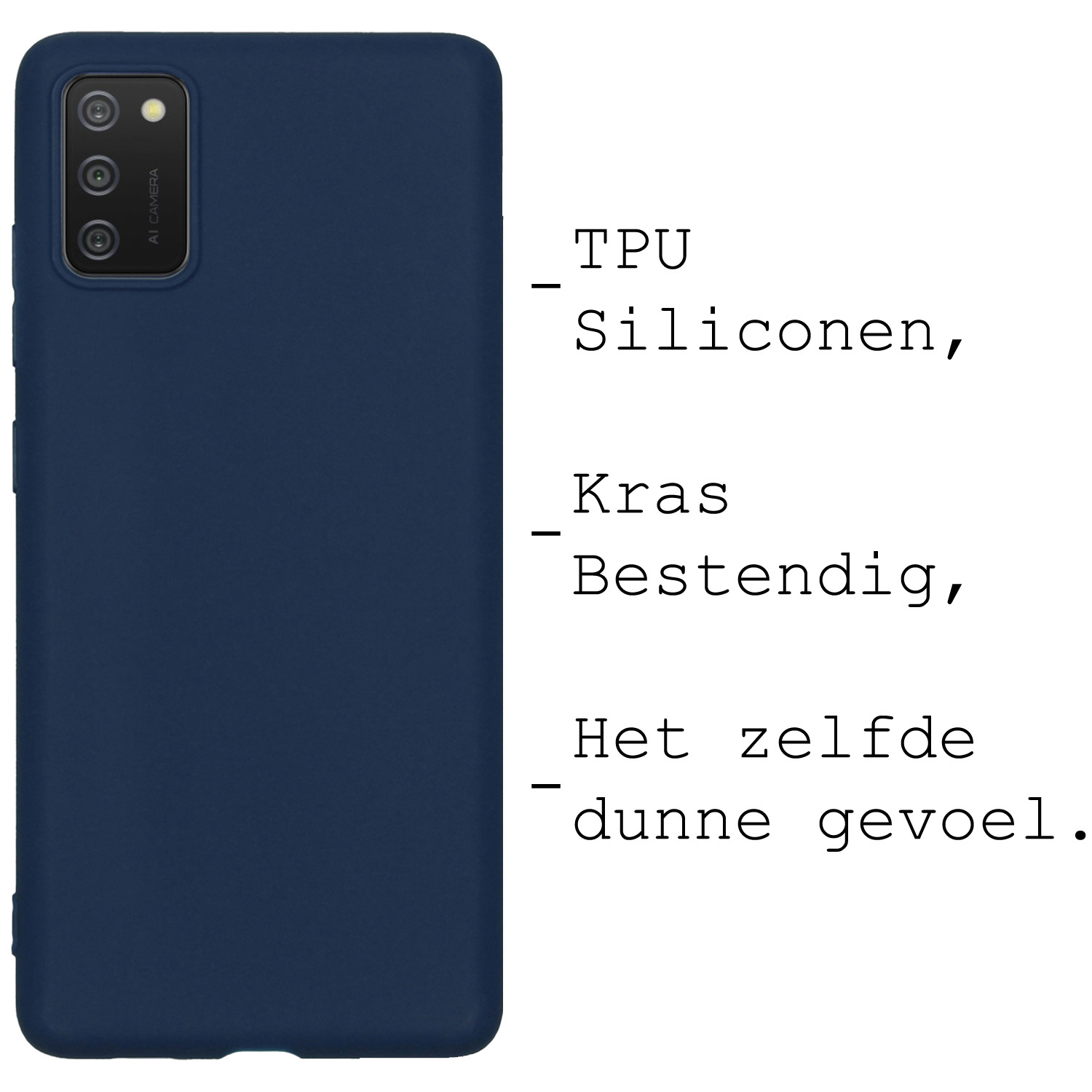 BASEY. Hoes Geschikt voor Samsung A03s Hoesje Siliconen Back Cover Case Met Screenprotector - Hoesje Geschikt voor Samsung Galaxy A03s Hoes Cover Hoesje - Donkerblauw