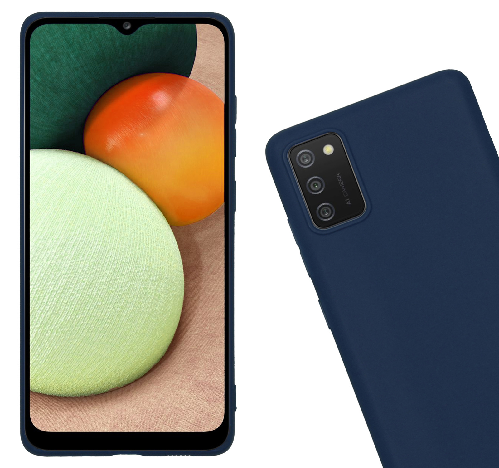 Nomfy Hoesje Geschikt voor Samsung A03s Hoesje Siliconen Cover Case Met Screenprotector - Hoes Geschikt voor Samsung Galaxy A03s Hoes Back Case - Donkerblauw