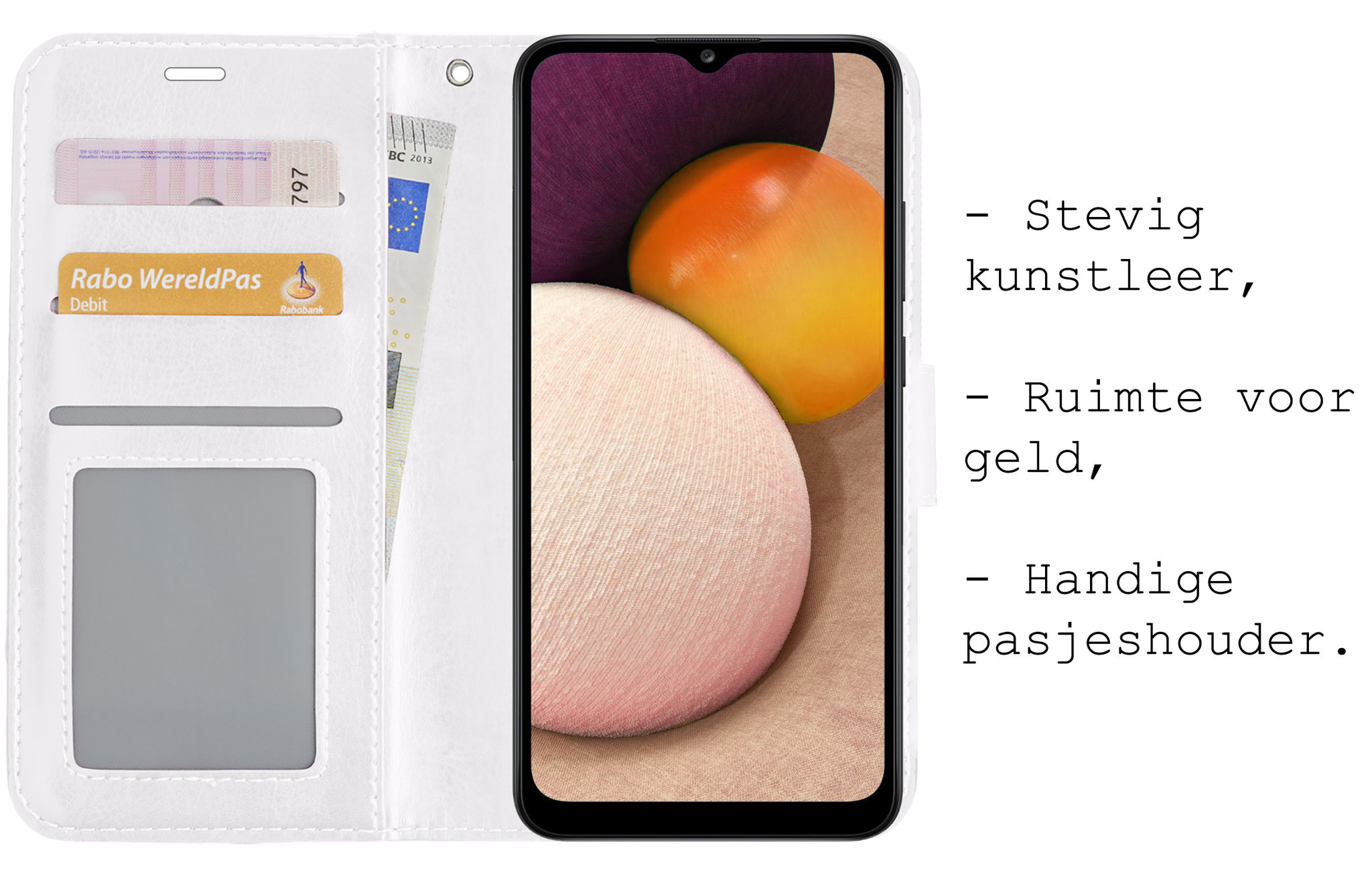 BASEY. Hoes Geschikt voor Samsung A03s Hoesje Bookcase Hoes Flip Case Book Cover Met Screenprotector - Hoesje Geschikt voor Samsung Galaxy A03s Hoes Book Case Hoesje - Wit