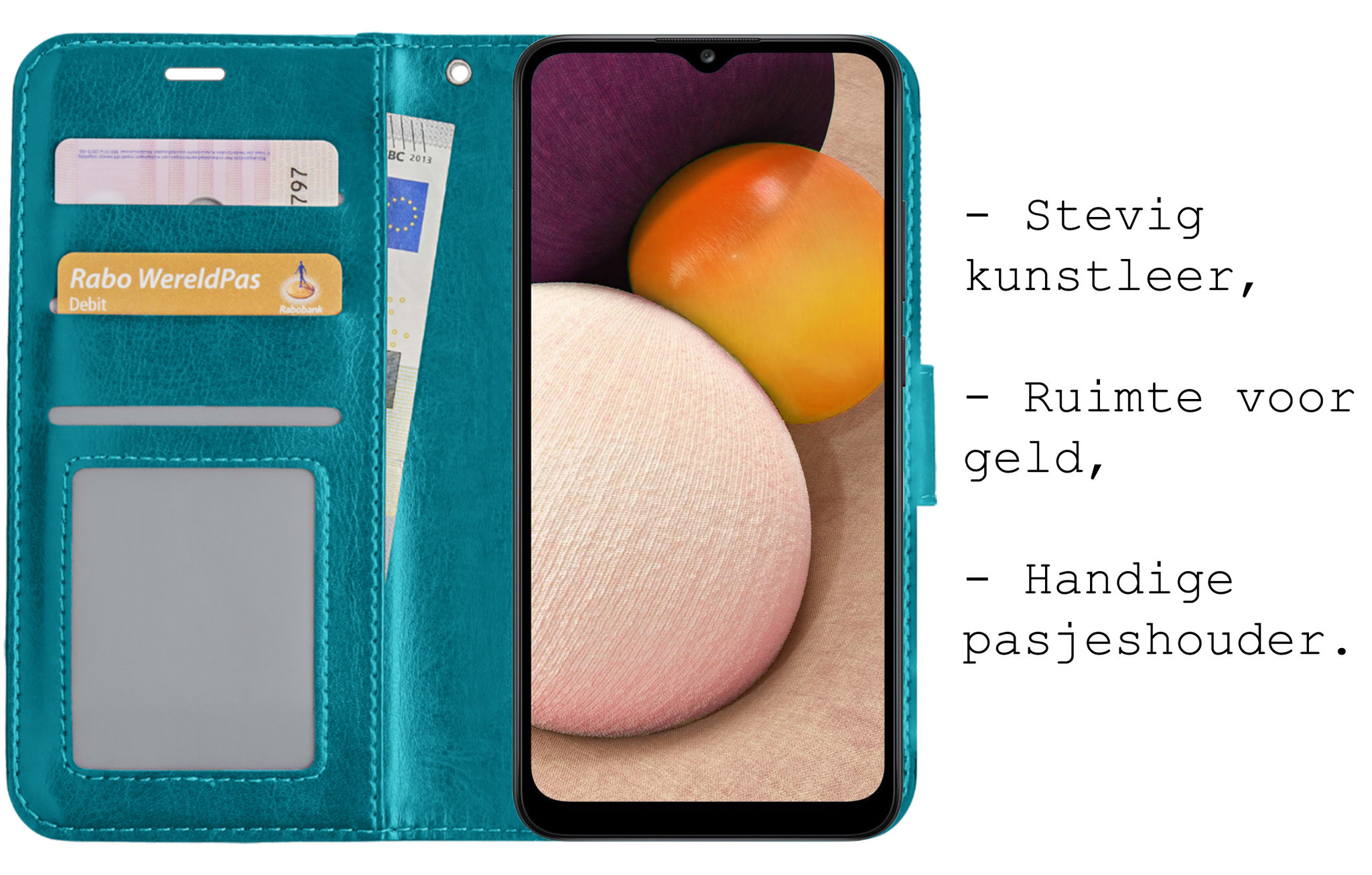 BASEY. Hoes Geschikt voor Samsung A03s Hoesje Bookcase Hoes Flip Case Book Cover Met 2x Screenprotector - Hoesje Geschikt voor Samsung Galaxy A03s Hoes Book Case Hoesje - Turquoise