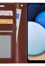 NoXx Hoes Geschikt voor Samsung A03s Hoesje Book Case Hoes Flip Cover Wallet Bookcase Met 2x Screenprotector - Bruin