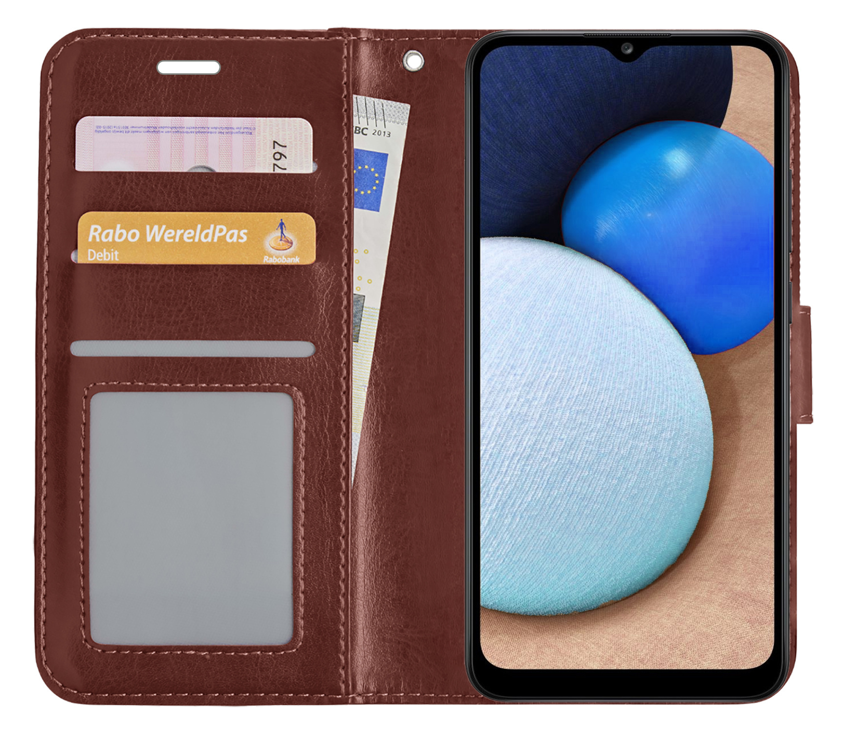 NoXx Hoes Geschikt voor Samsung A03s Hoesje Book Case Hoes Flip Cover Wallet Bookcase Met 2x Screenprotector - Bruin