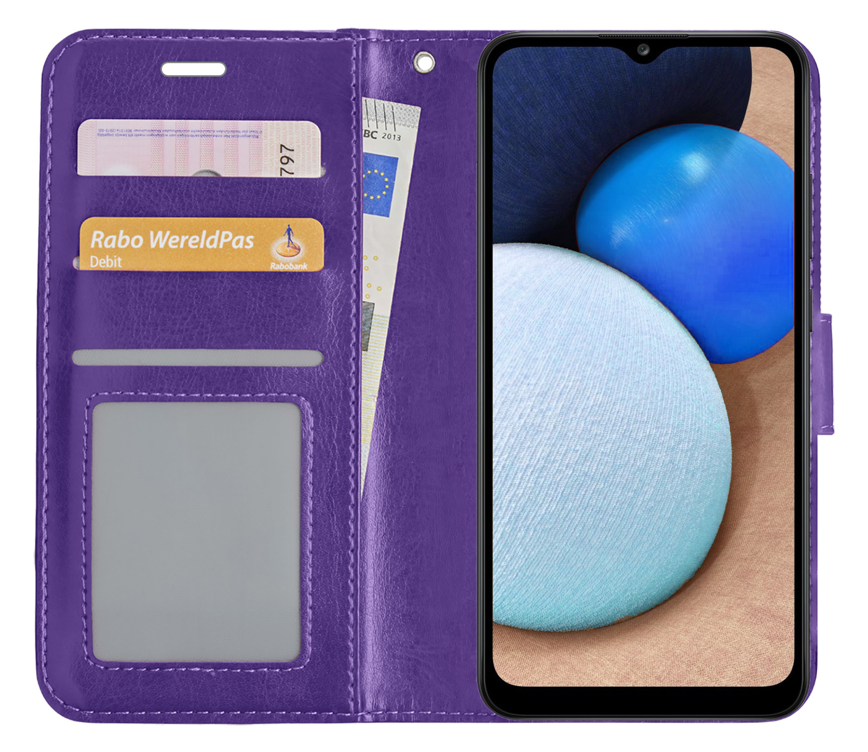 NoXx Hoes Geschikt voor Samsung A03s Hoesje Book Case Hoes Flip Cover Wallet Bookcase Met 2x Screenprotector - Paars