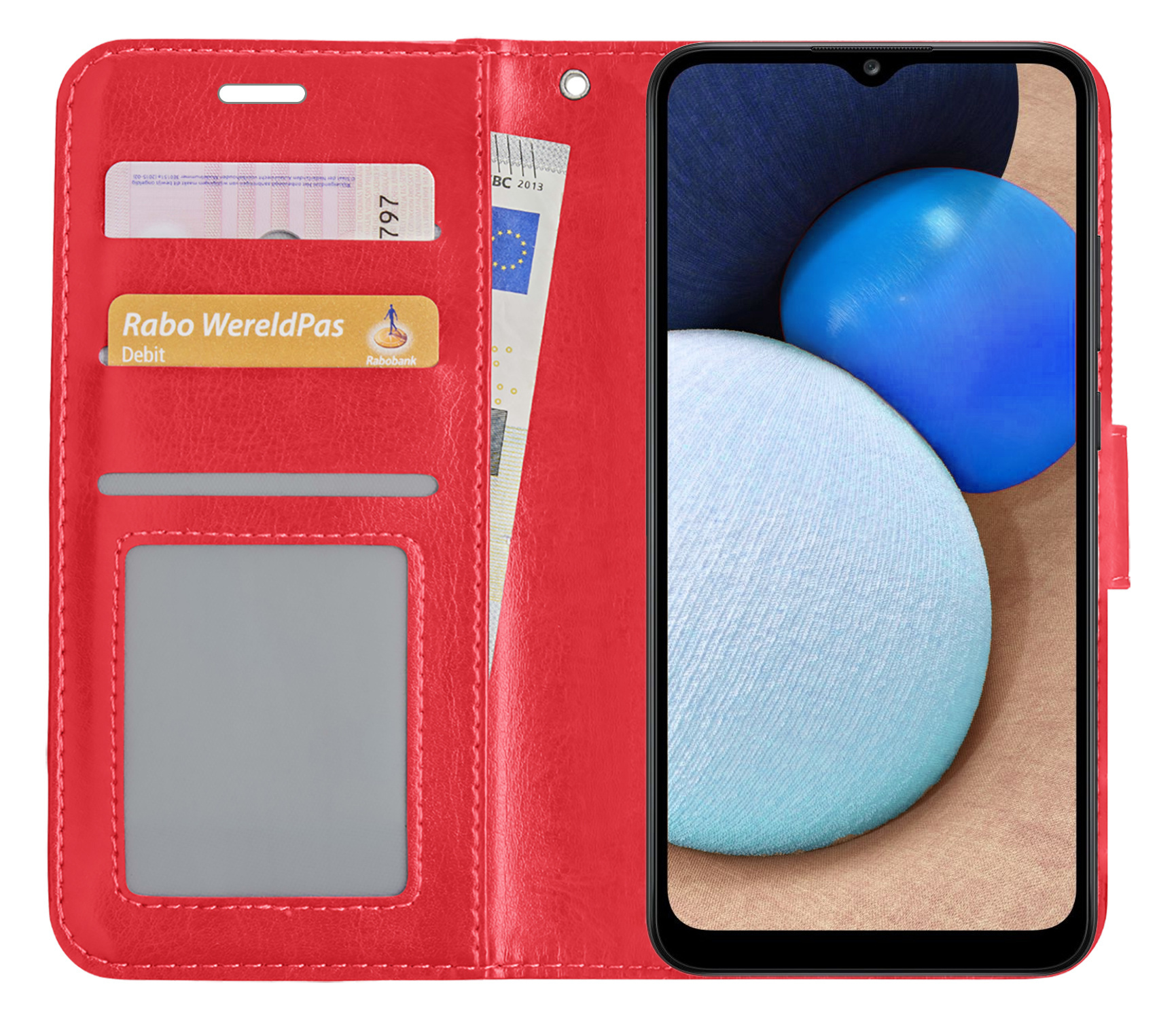 NoXx Hoes Geschikt voor Samsung A03s Hoesje Book Case Hoes Flip Cover Wallet Bookcase Met 2x Screenprotector - Rood