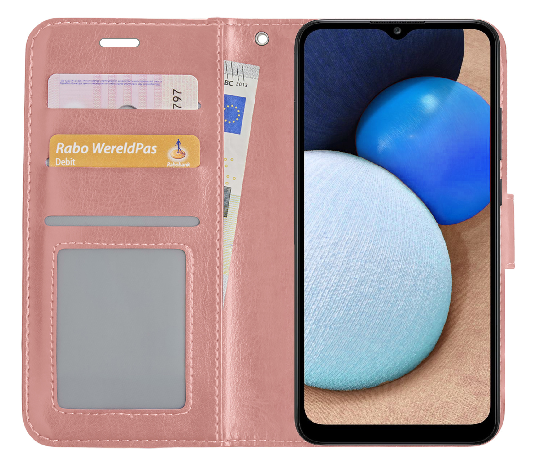 NoXx Hoes Geschikt voor Samsung A03s Hoesje Book Case Hoes Flip Cover Wallet Bookcase Met 2x Screenprotector - Rosé goud