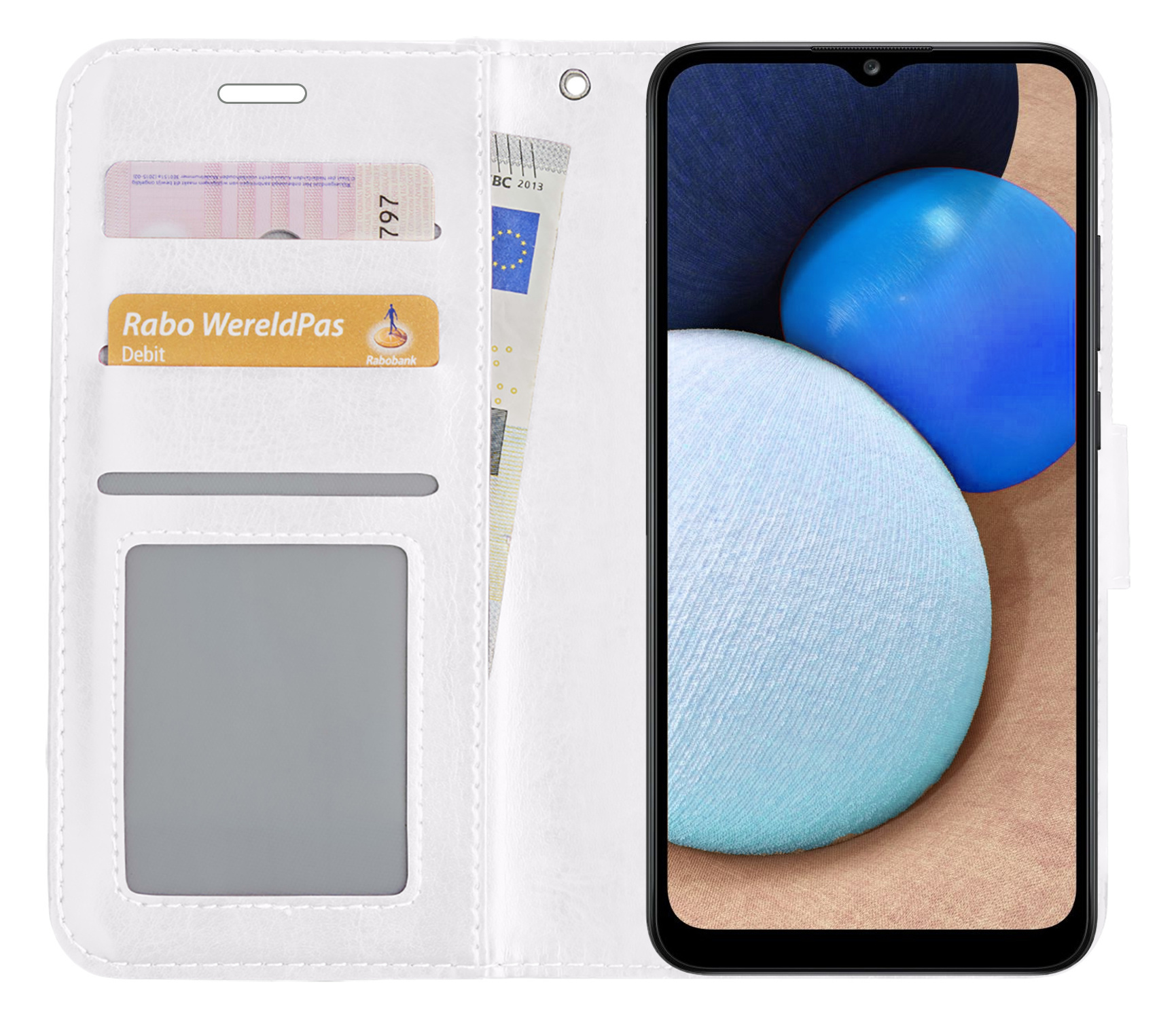 NoXx Hoes Geschikt voor Samsung A03s Hoesje Book Case Hoes Flip Cover Wallet Bookcase Met 2x Screenprotector - Wit