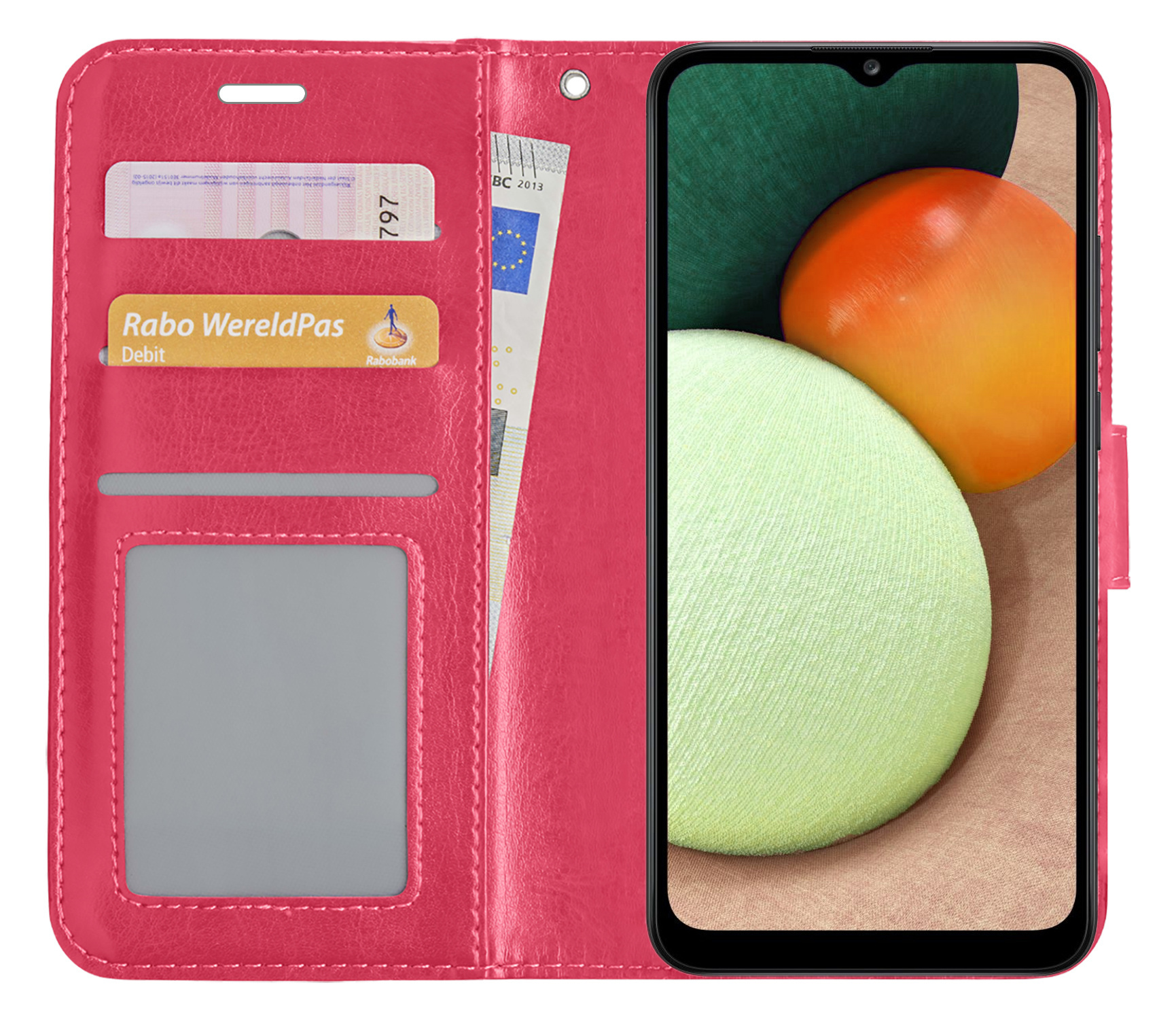 Nomfy Hoesje Geschikt voor Samsung A03s Hoes Bookcase Flipcase Book Cover Met Screenprotector - Hoes Geschikt voor Samsung Galaxy A03s Hoesje Book Case - Donkerroze