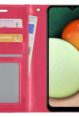 Nomfy Hoesje Geschikt voor Samsung A03s Hoes Bookcase Flipcase Book Cover Met 2x Screenprotector - Hoes Geschikt voor Samsung Galaxy A03s Hoesje Book Case - Donkerroze