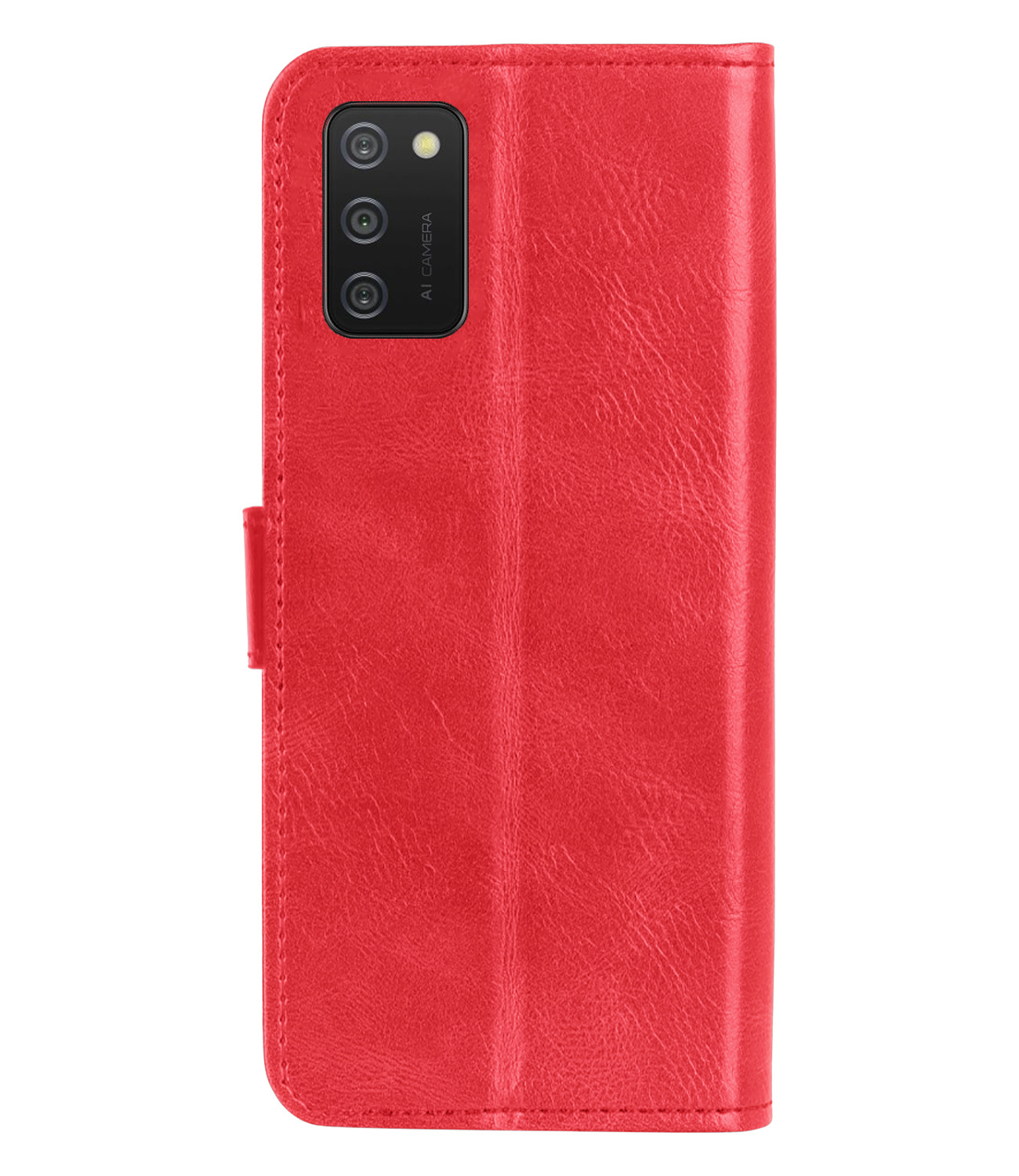 Nomfy Hoesje Geschikt voor Samsung A03s Hoes Bookcase Flipcase Book Cover Met 2x Screenprotector - Hoes Geschikt voor Samsung Galaxy A03s Hoesje Book Case - Rood