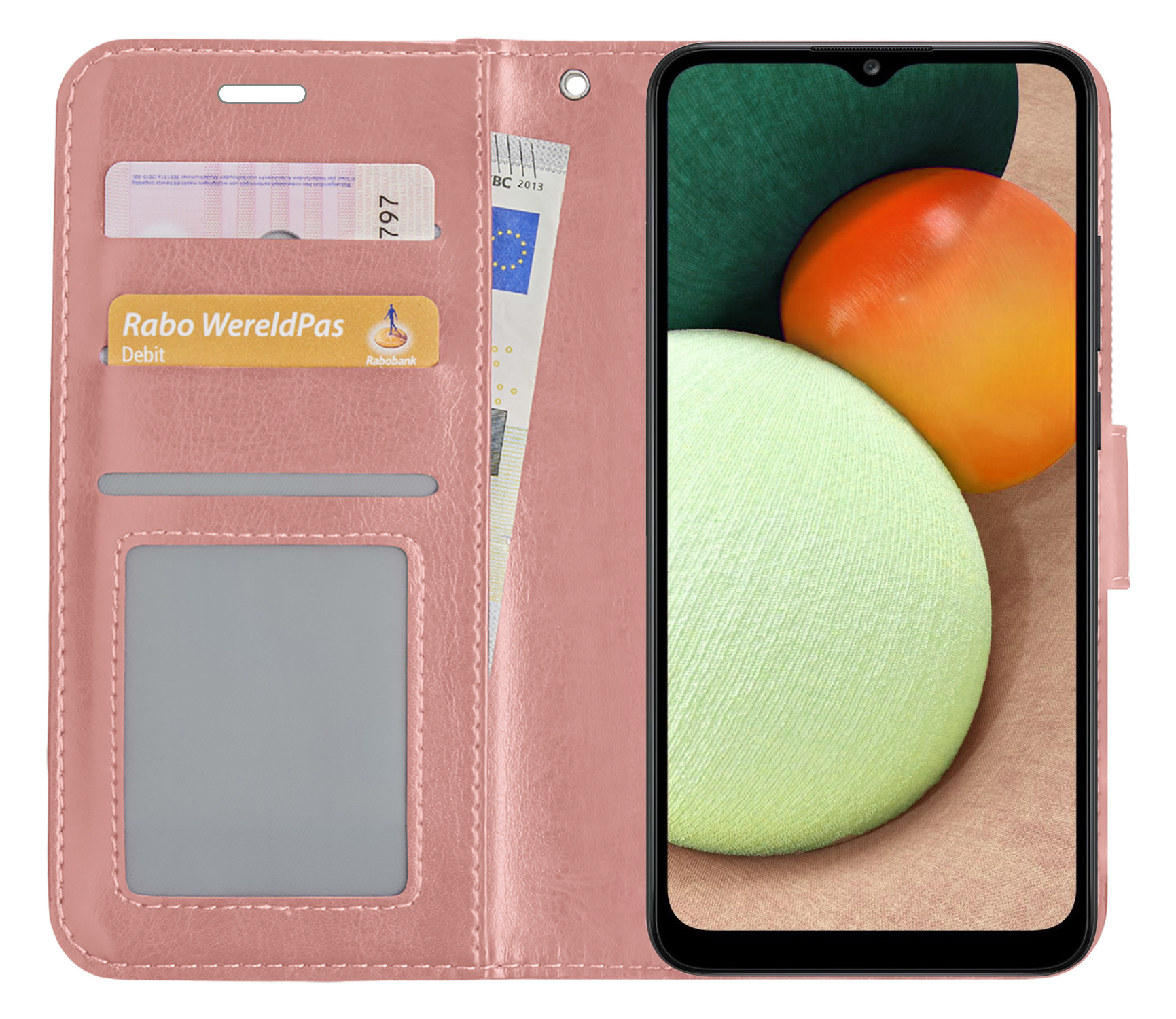 Nomfy Hoesje Geschikt voor Samsung A03s Hoes Bookcase Flipcase Book Cover Met 2x Screenprotector - Hoes Geschikt voor Samsung Galaxy A03s Hoesje Book Case - Rosé goud