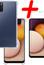 BASEY. Hoes Geschikt voor Samsung A02s Hoesje Shock Proof Case Hoes Siliconen Met Screenprotector - Hoesje Geschikt voor Samsung Galaxy A02s Hoes Cover Shockproof - Transparant
