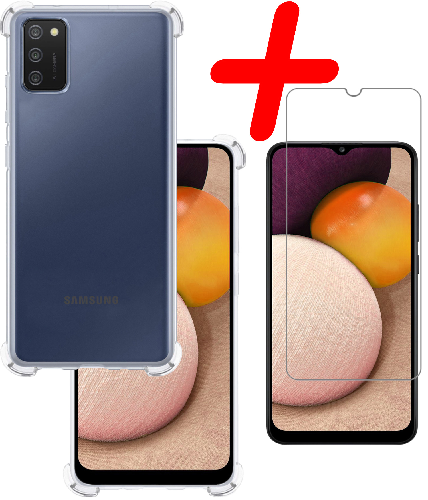 BASEY. Hoes Geschikt voor Samsung A02s Hoesje Shock Proof Case Hoes Siliconen Met Screenprotector - Hoesje Geschikt voor Samsung Galaxy A02s Hoes Cover Shockproof - Transparant