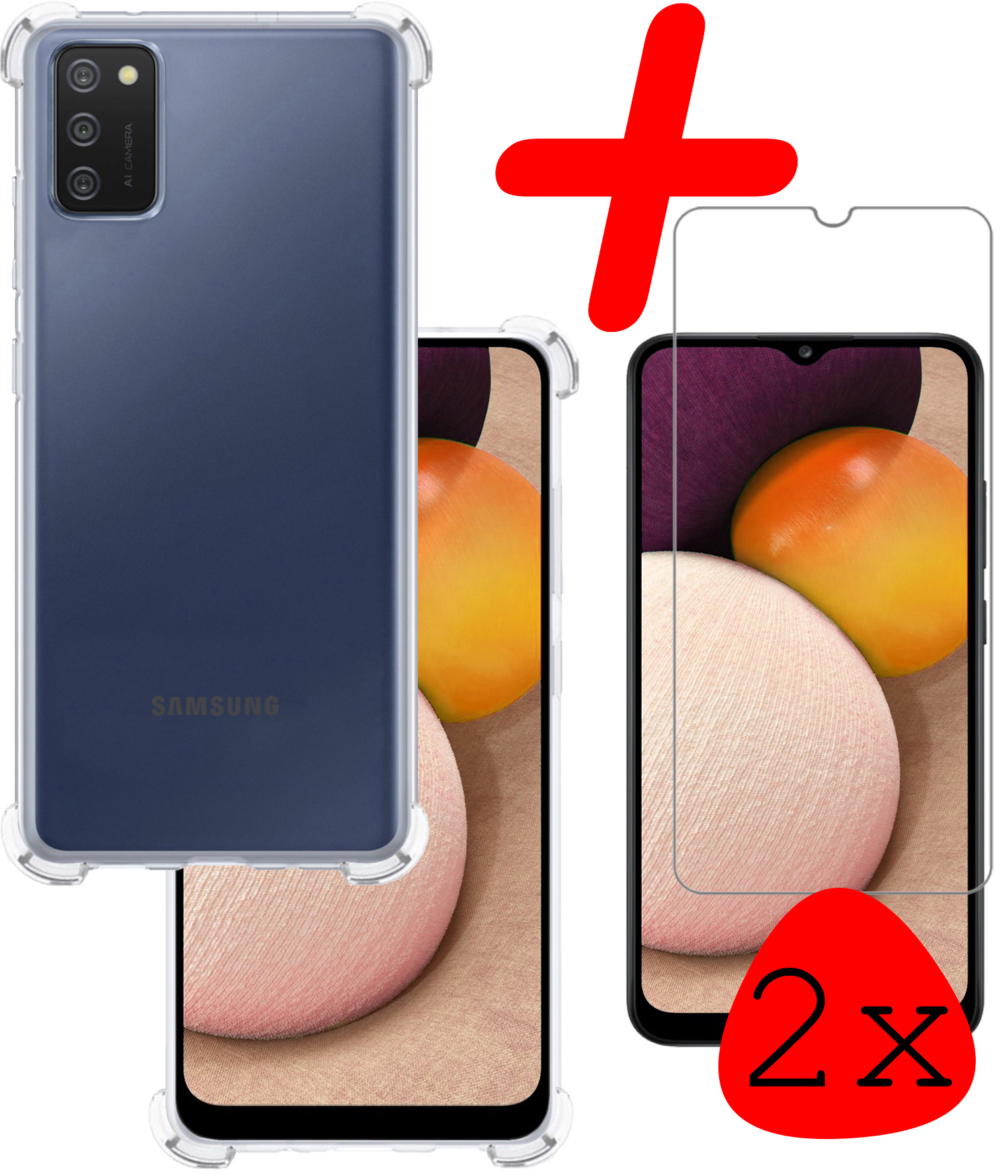 BASEY. Hoes Geschikt voor Samsung A02s Hoesje Shock Proof Case Hoes Siliconen Met 2x Screenprotector - Hoesje Geschikt voor Samsung Galaxy A02s Hoes Cover Shockproof - Transparant